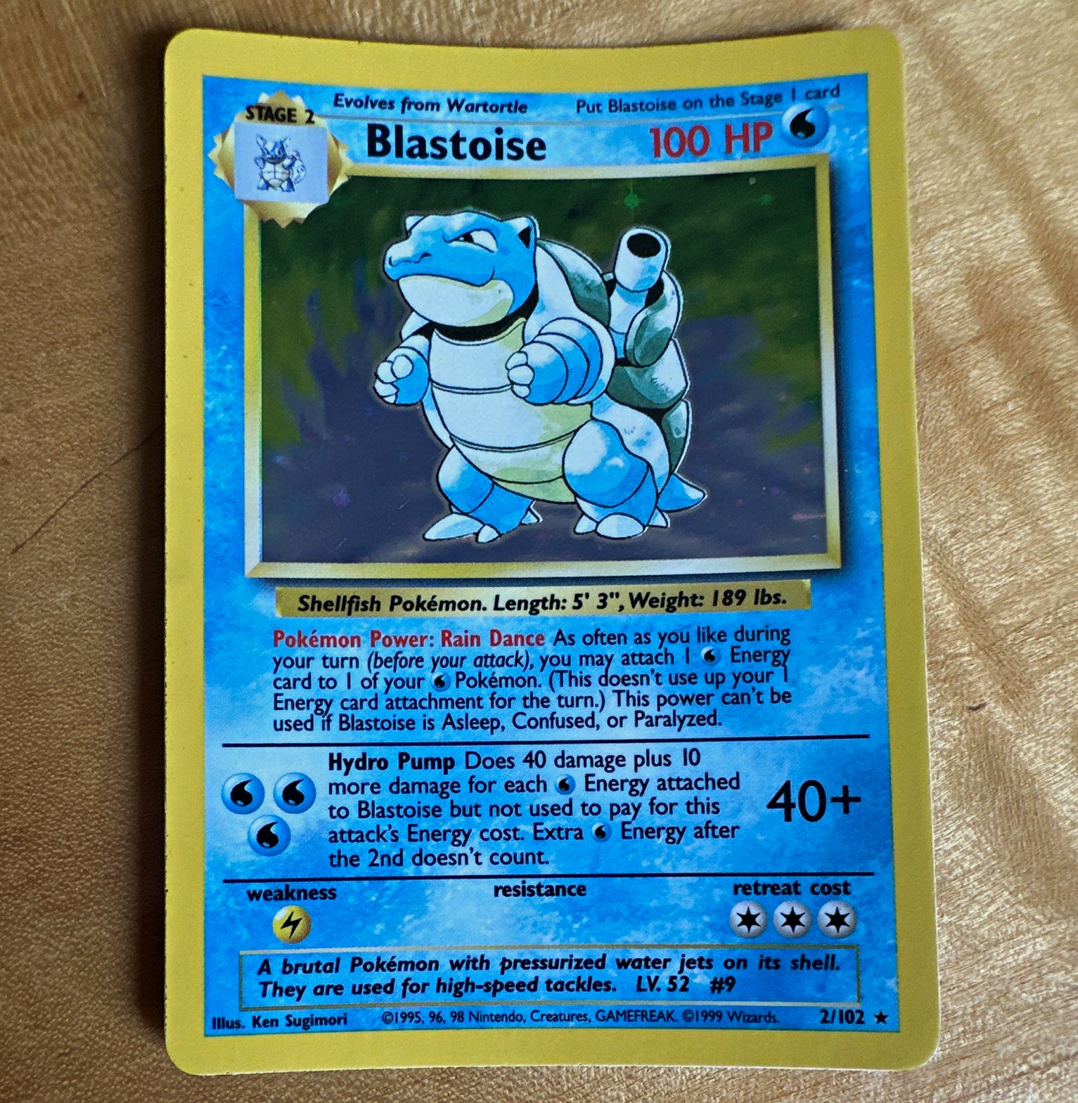 Pokemon TCG Blastoise 2/102 Base Set Holo Rare 1999 Wizards 100 HP Pokemon TCG Blastoise 2/102 Base Set Holo Rare 1999 Wizards 100 HP