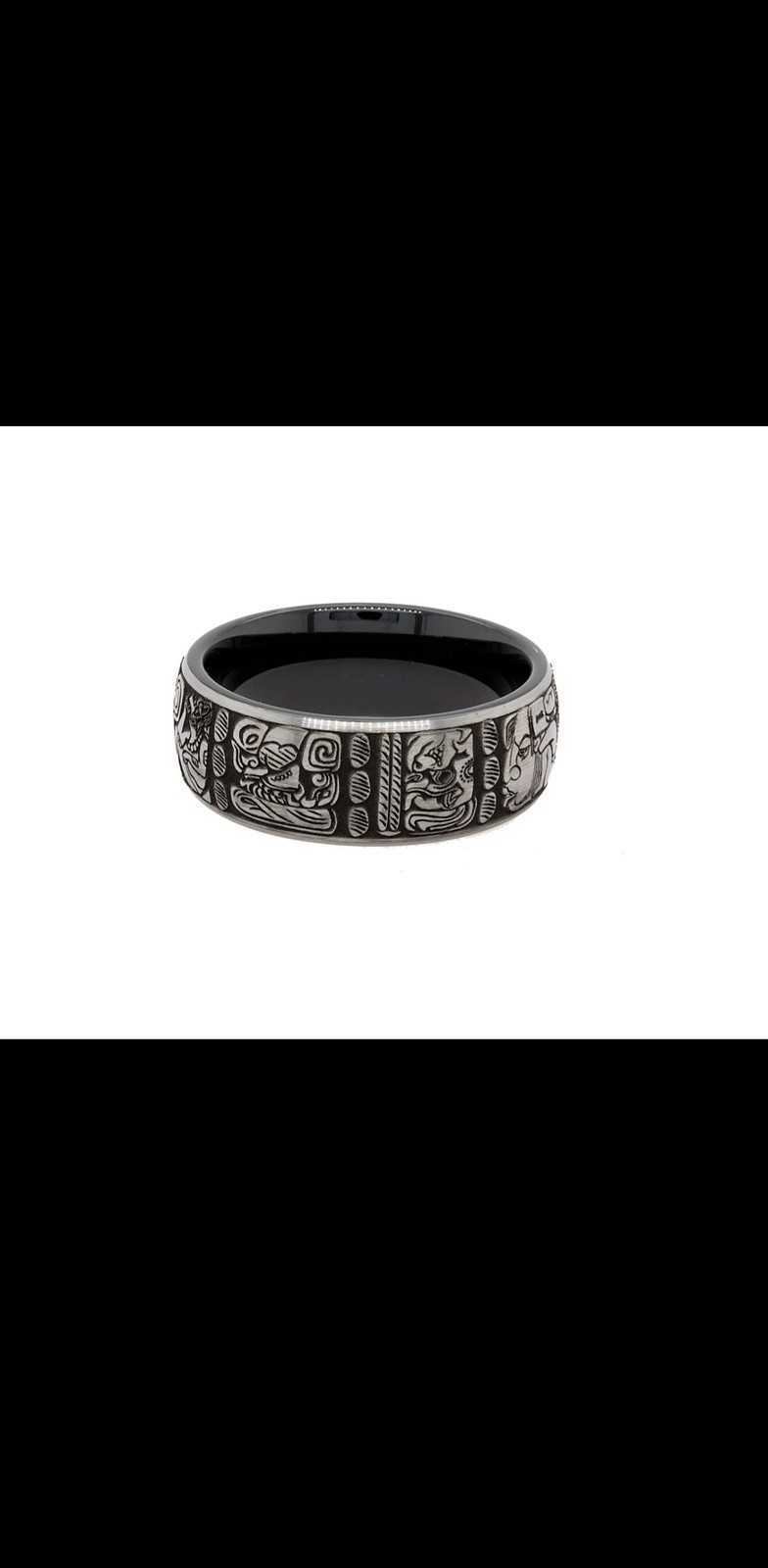Unique 8mm Men’s Wedding Band- Dome Shaped Black  Tungsten- Mayan Inspired