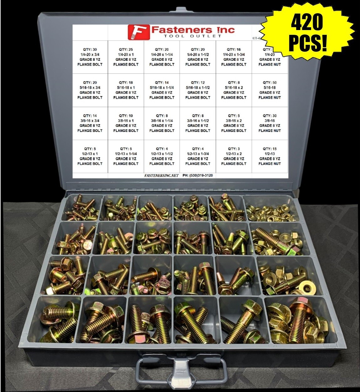 Grade 8 Flange Bolt & Nut Assortment Kit Frame Screws Yellow Zinc- 420 PCS