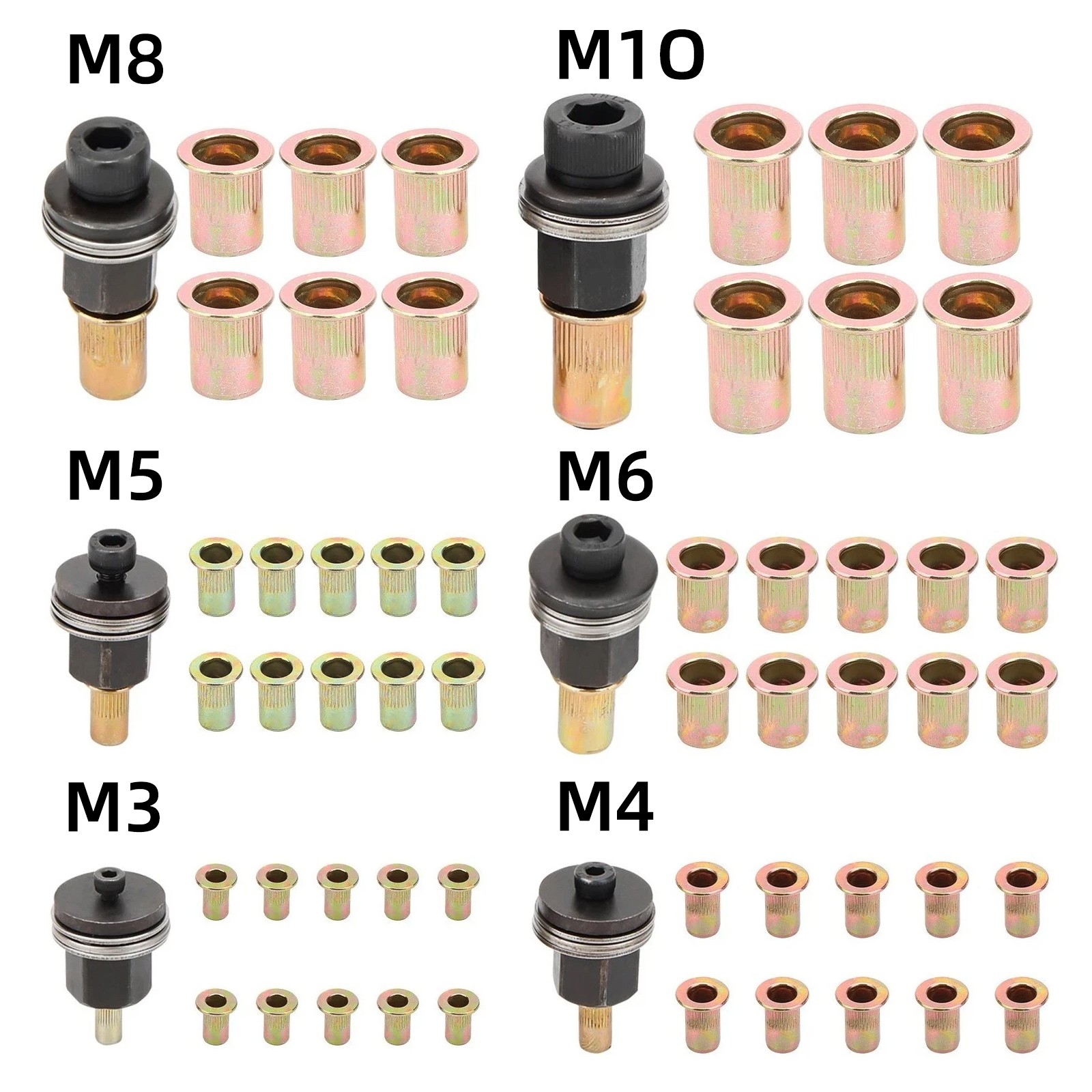 58 PCS Manual Rivet Nut Gun Kit For M3- M10 Threaded Insert Tool Automotive DIY 58 PCS Manual Rivet Nut Gun Kit For M3- M10 Threaded Insert Tool Automotive DIY