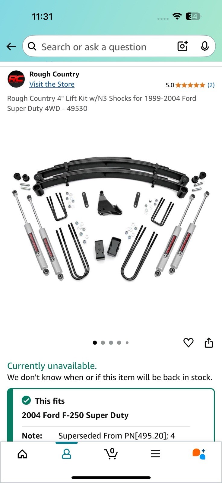 Rough Country 4” Suspension Lift Kit For 99-04 F250 Super duty