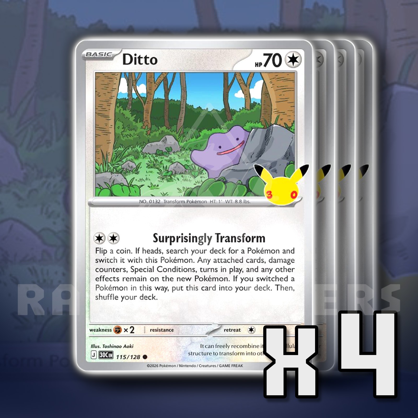 Ditto 115/128 Holo Foil x4 ME: 30th Celebration Pokémon