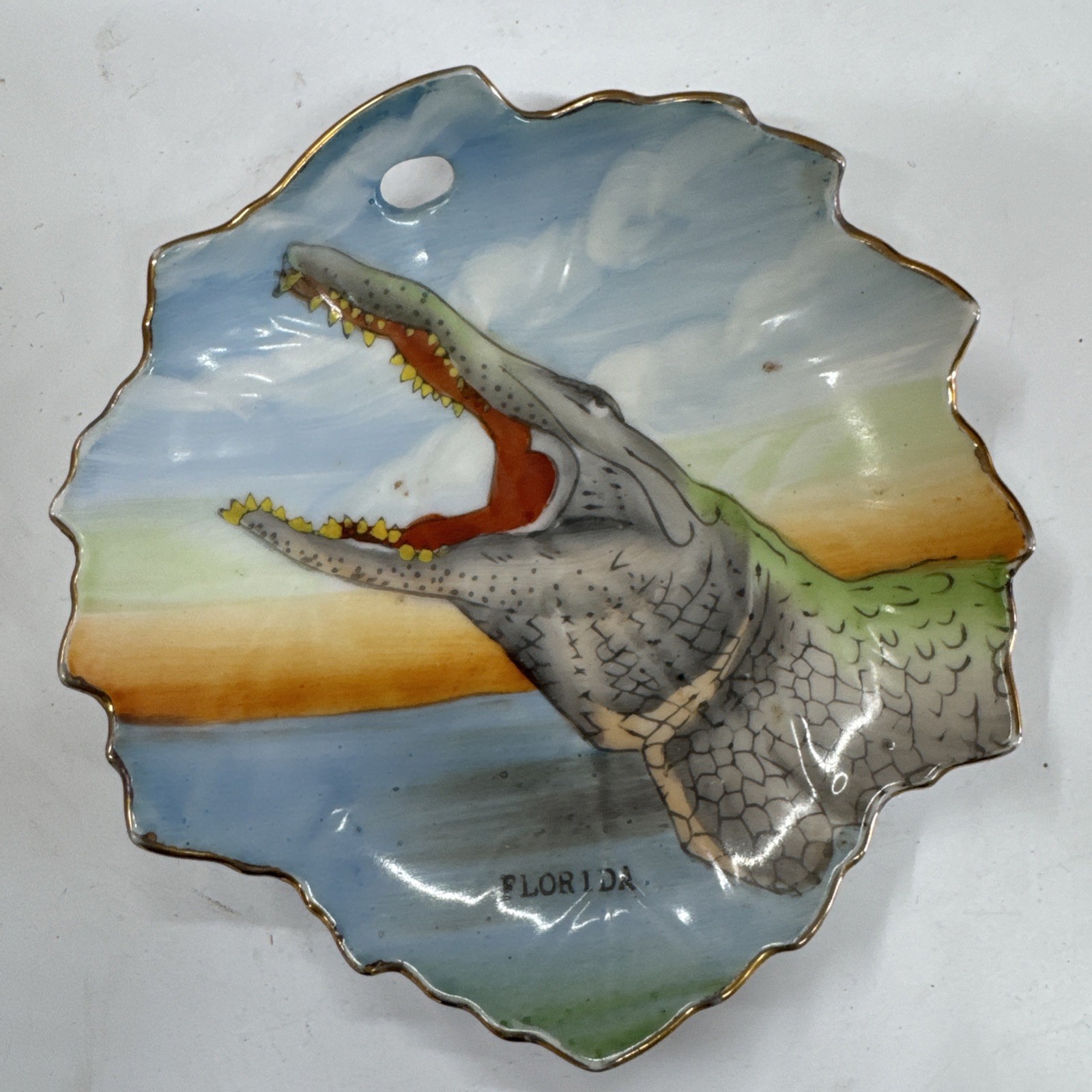 1950-60s State of Florida Alligator hand painted Made in Japan Ashtray VINTAGE + 1950-60s State of Florida Alligator hand painted Made in Japan Ashtray VINTAGE +