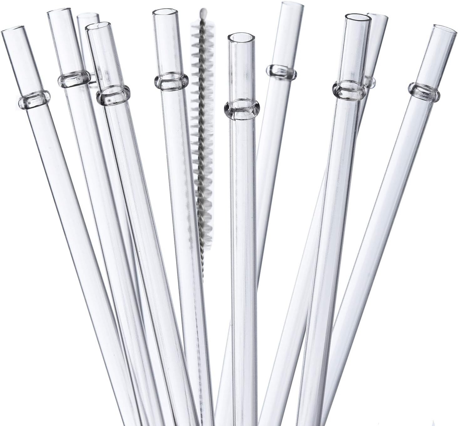 12 Pack Reusable Hard Plastic Clear Straws 10.5 Inch Tumbler Straws Wit