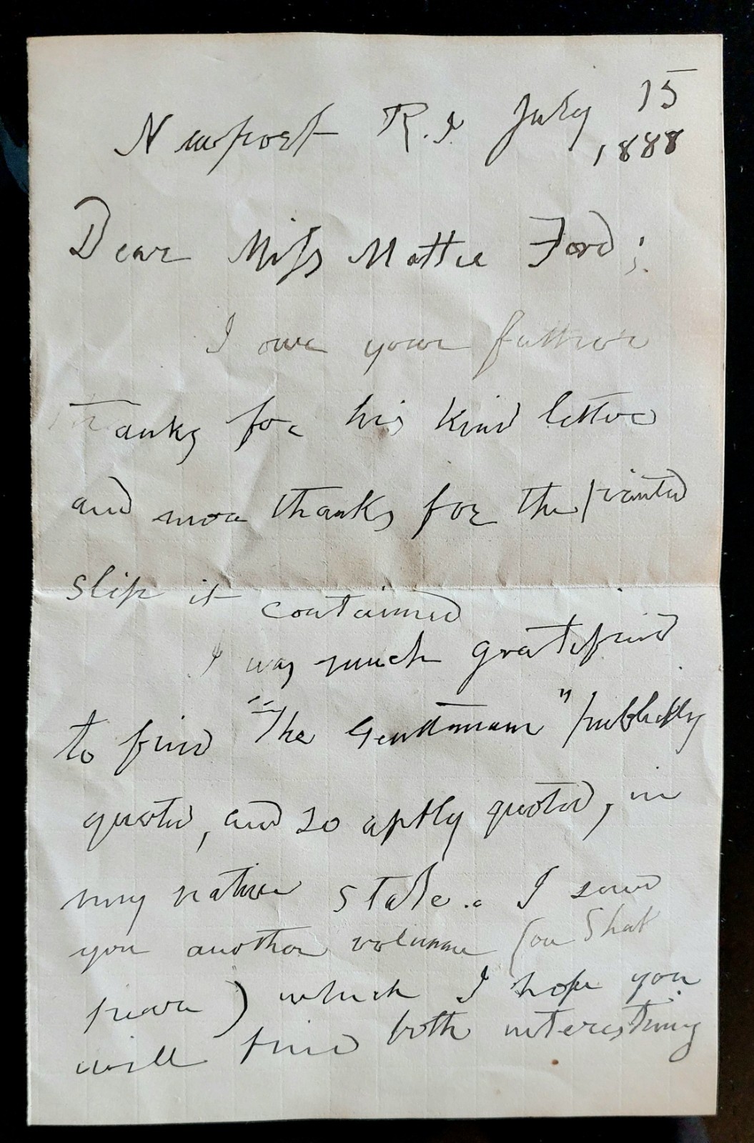 George Henry Calvert 1888 Ltr to Actress Martha Ford - John T Ford Family