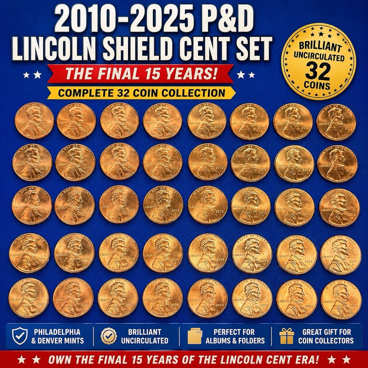 🔥 2010-2025 P & D Lincoln Shield Cent Collectors Set 🔥 See Description 💥