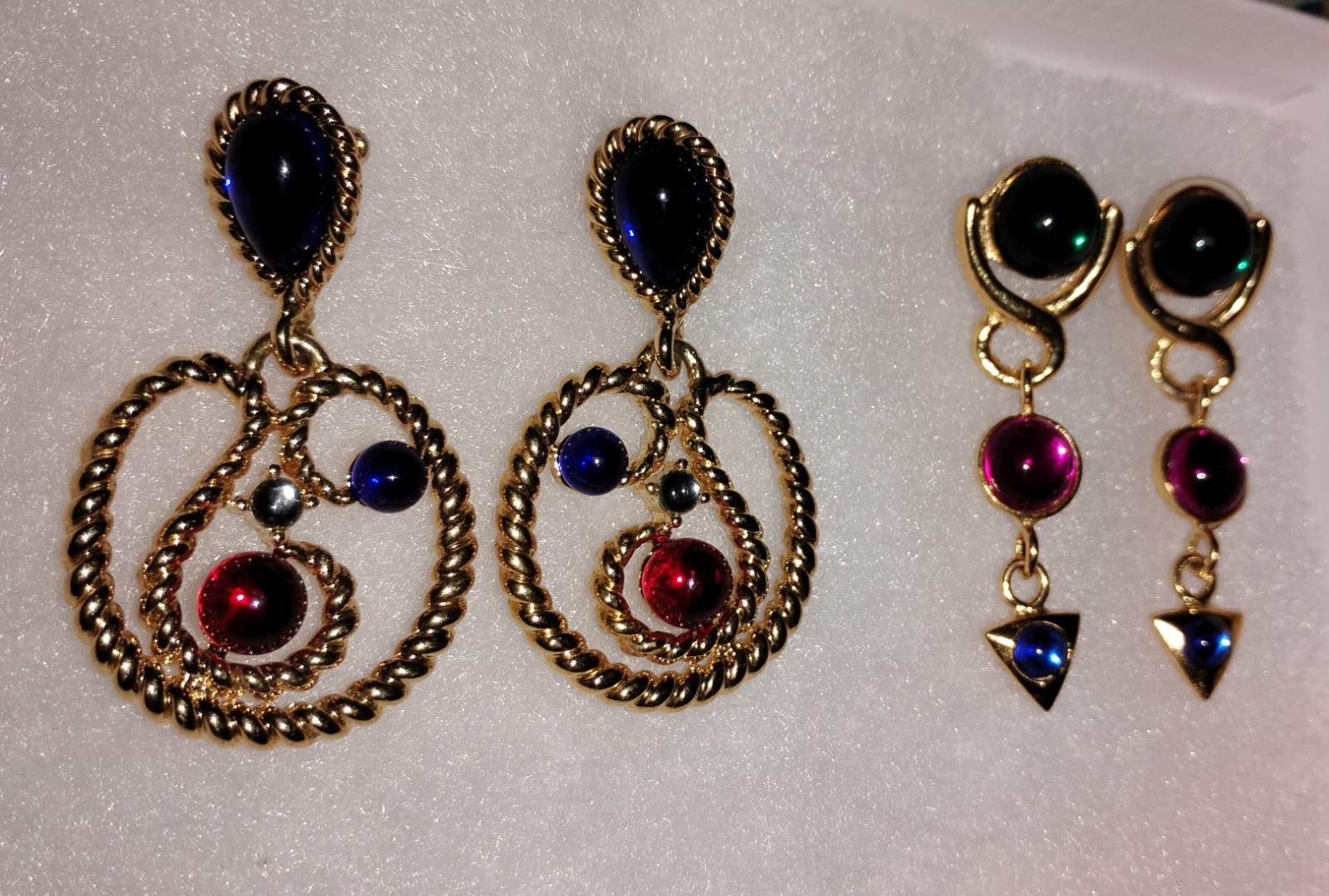 2 VTG Gripoix Style Earrings Signed Trifari Glass Cabochon Runway Statement RARE 2 VTG Gripoix Style Earrings Signed Trifari Glass Cabochon Runway Statement RARE