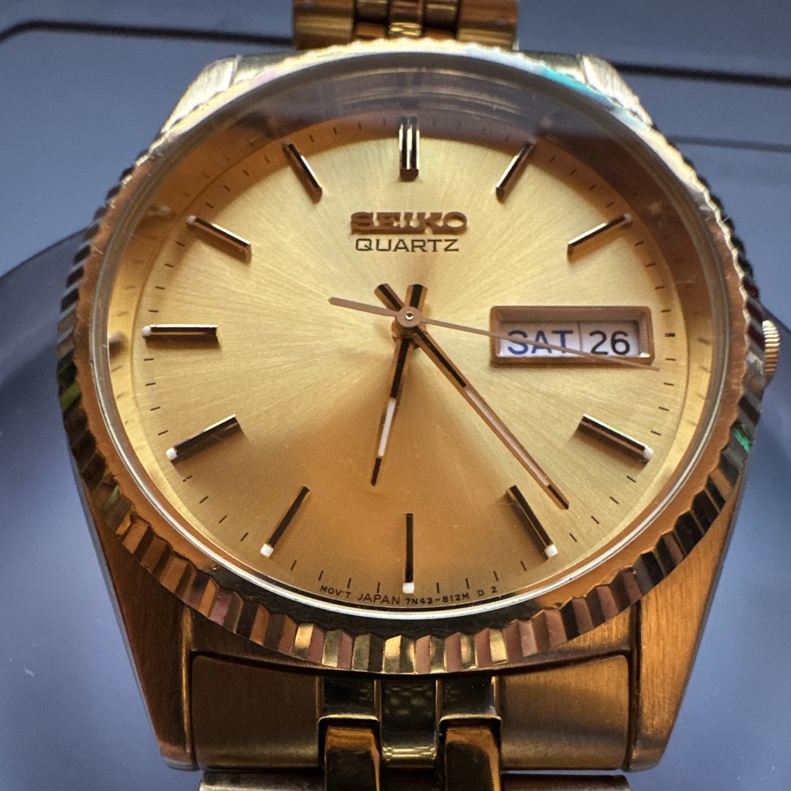Vintage Seiko SGF206 Gold-Tone Quartz Day-Date Watch–7N43-8111 Vintage Seiko SGF206 Gold-Tone Quartz Day-Date Watch–7N43-8111