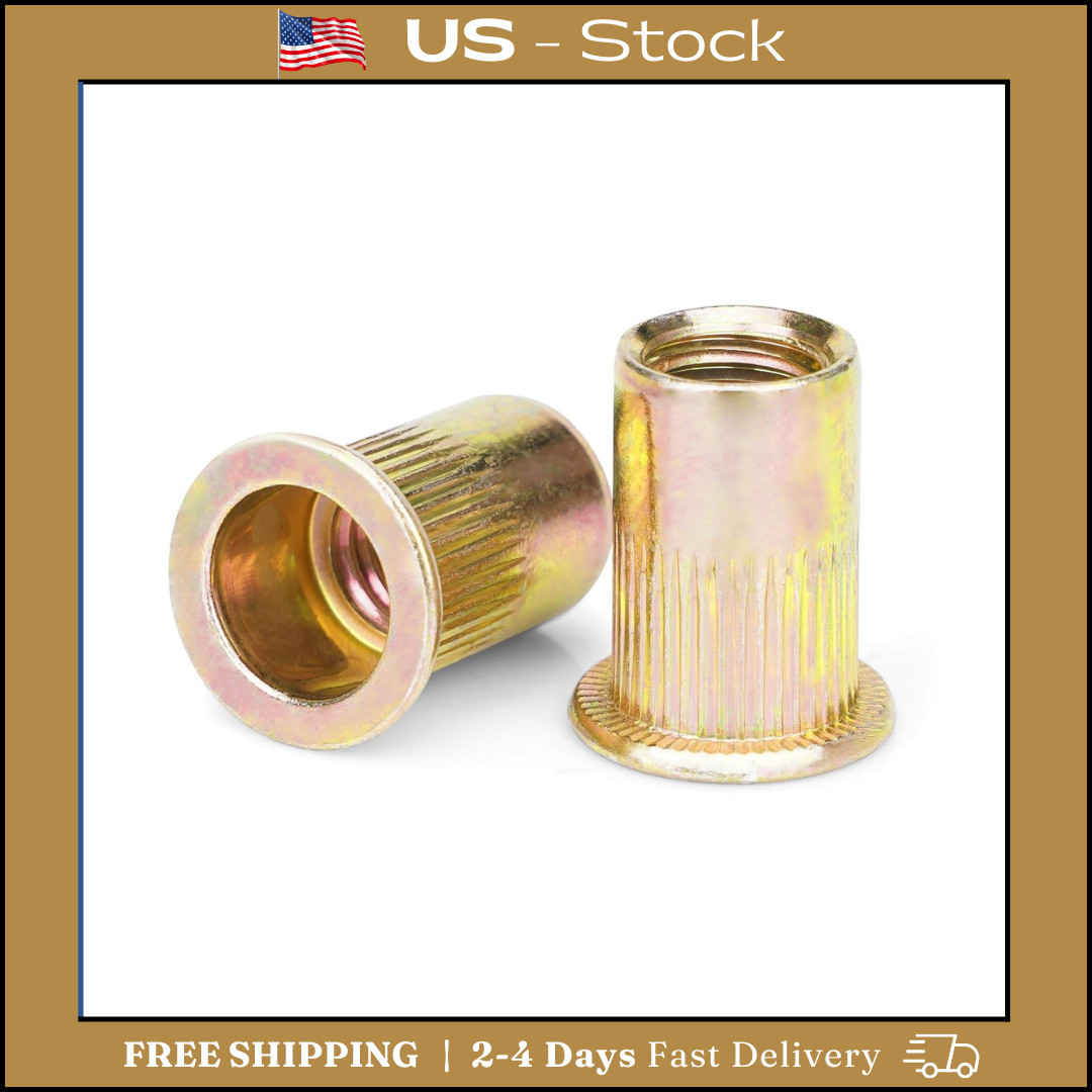 50 Pcs 5/16-18 UNC Carbon Steel Rivet Nut Flat Head Threaded Insert Nutsert SAE