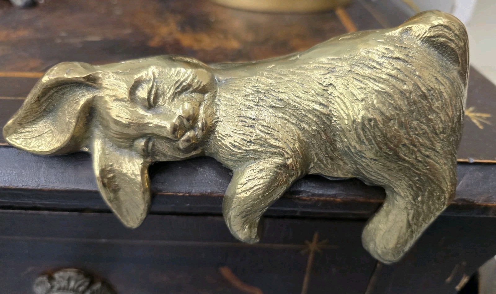 Vintage Sleeping Brass Bunny Shelf Sitter 1995