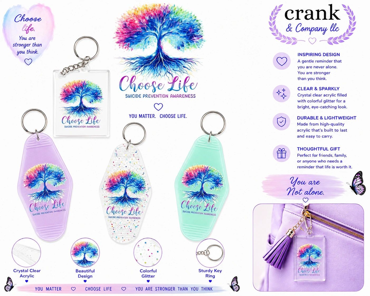 Choose Life Tree Suicide Prevention Awareness Keychain -A-D Choose Life Tree Suicide Prevention Awareness Keychain -A-D