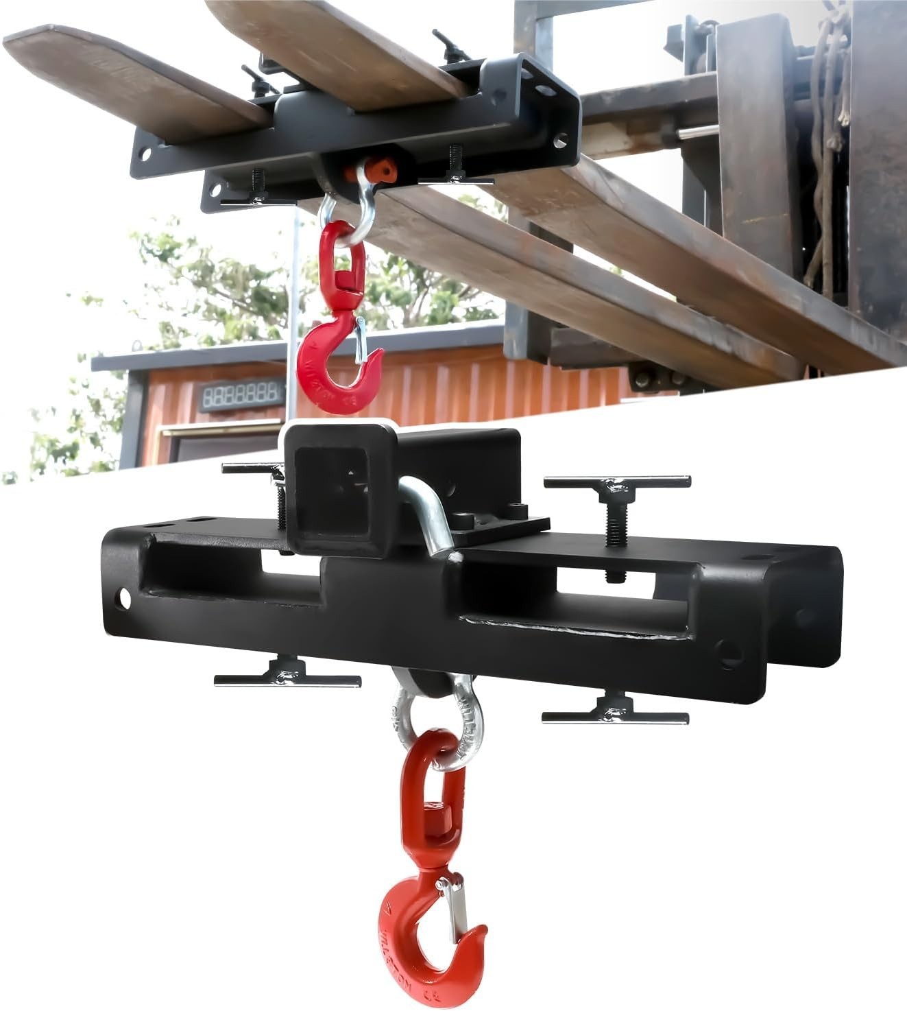 Heavy Duty Forklift Lifting Hook, Fork Lifting Attachment, with Trailer Hitch, D Heavy Duty Forklift Lifting Hook, Fork Lifting Attachment, with Trailer Hitch, D