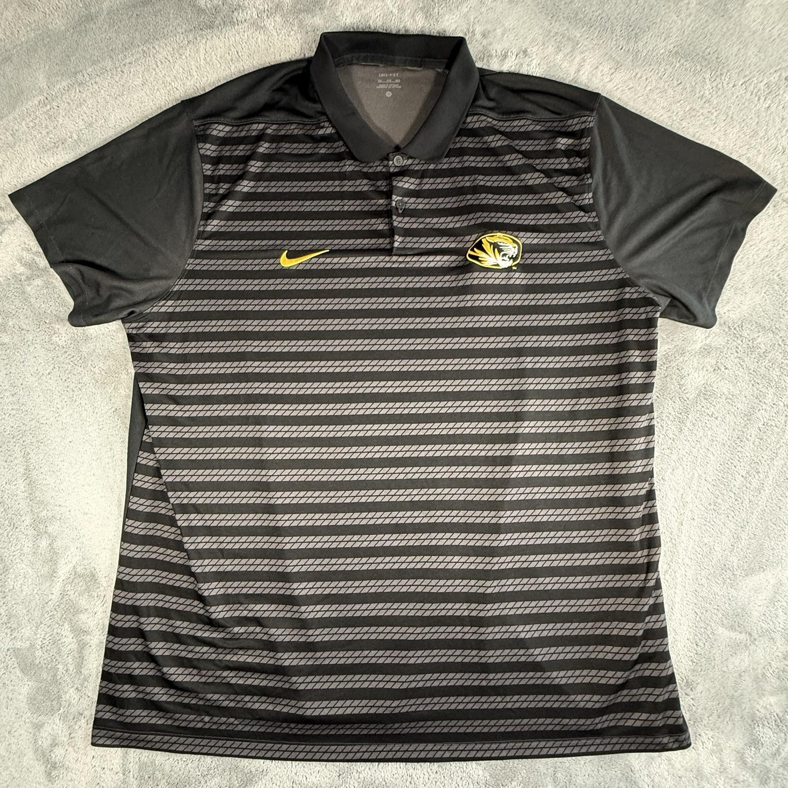 Missouri Tigers Polo Shirt Mens XL Black Striped NCAA Football Nike Dri Fit
