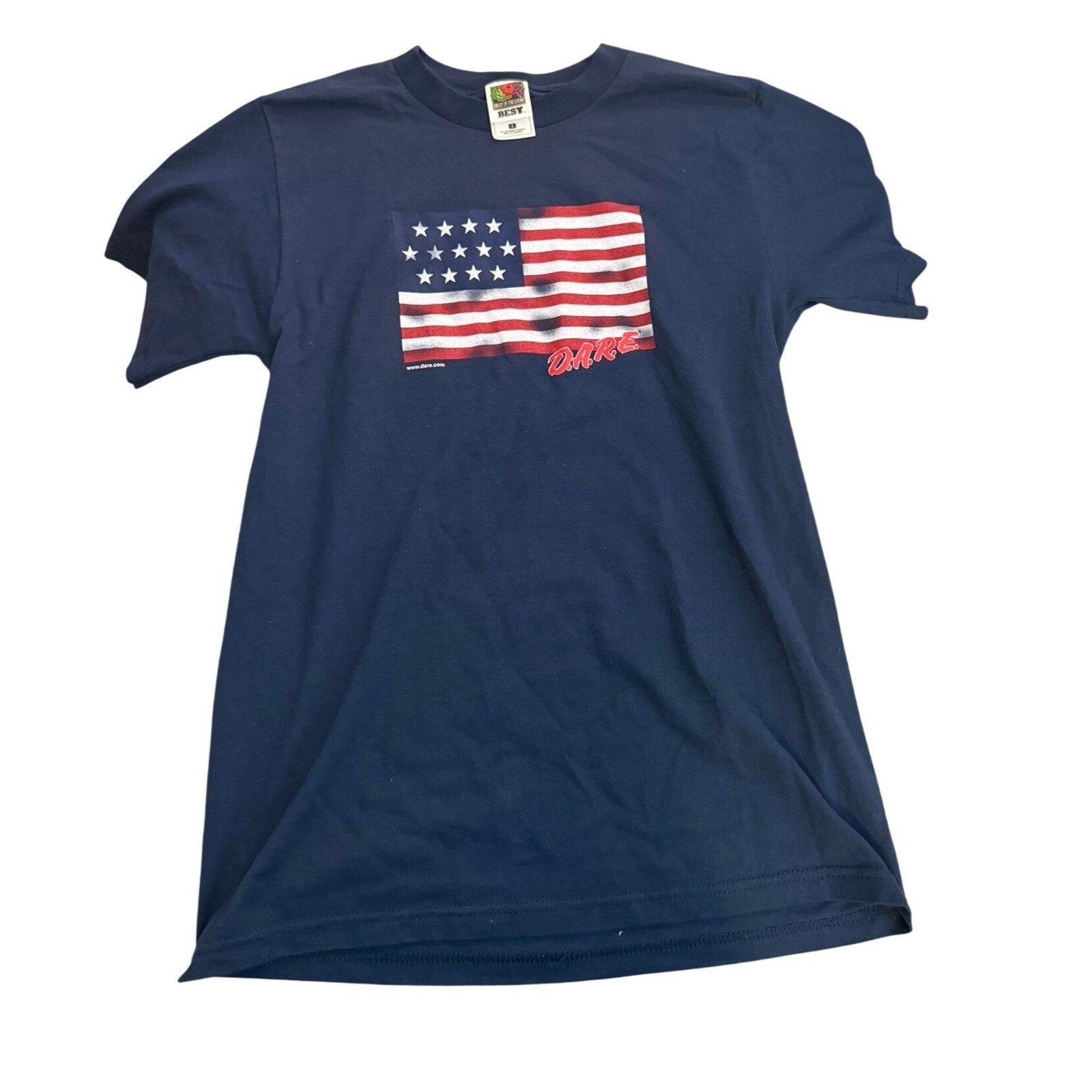 Vintage 2000\'s Y2K DARE Graphic American Short Sleeve Navy Crewneck Tee Small Vintage 2000\'s Y2K DARE Graphic American Short Sleeve Navy Crewneck Tee Small