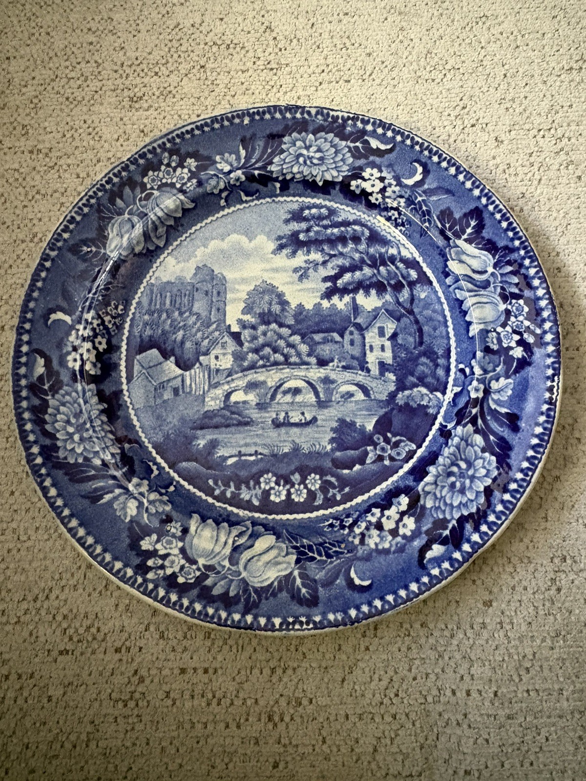 Historical Staffordshire Blue Dinner Plate Breton Castle Staffordshire 1825 Historical Staffordshire Blue Dinner Plate Breton Castle Staffordshire 1825