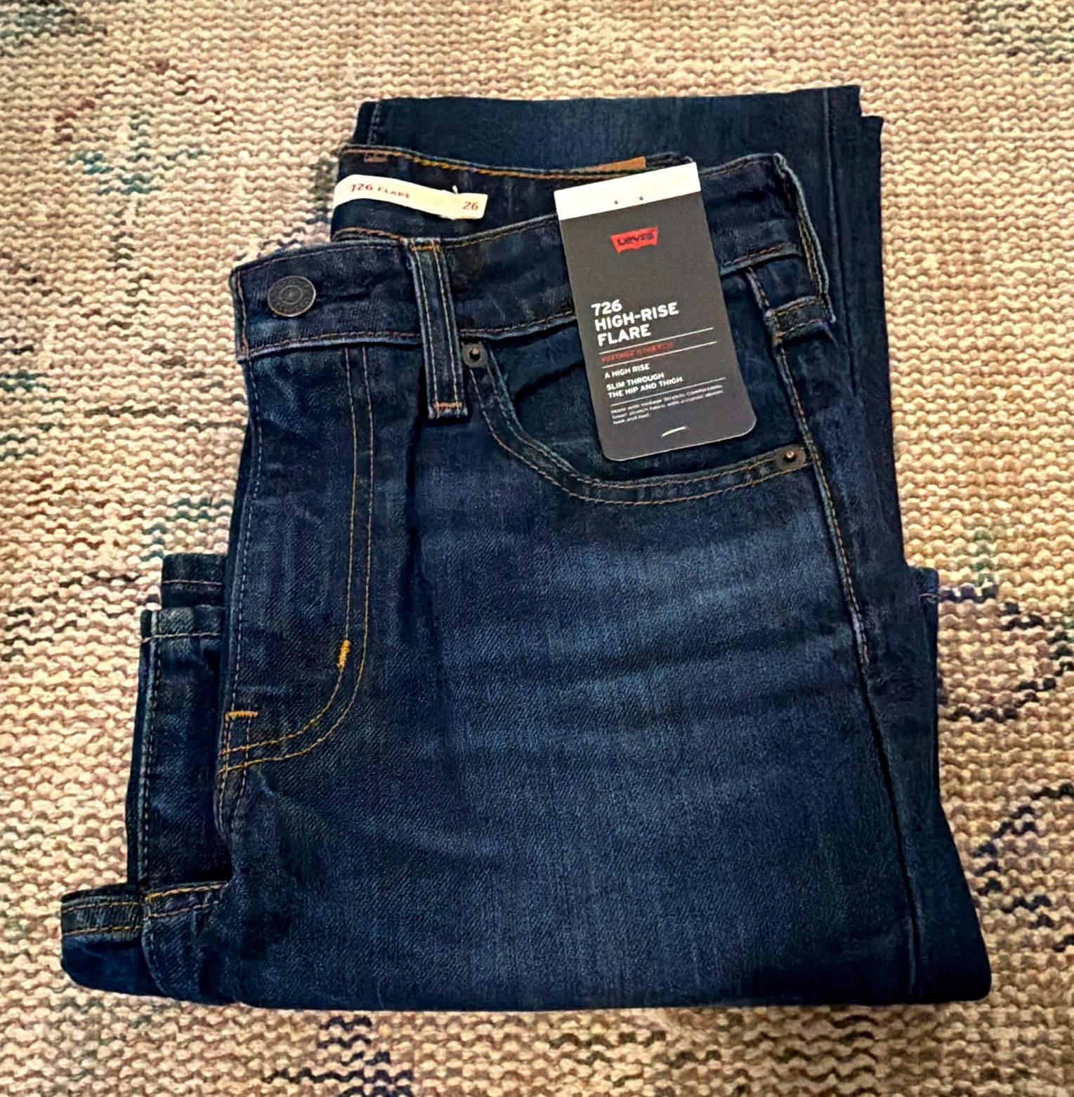 Levi\'s Premium 726 High Rise Flare Jeans Slim Fit Stretch Dark Wash Blue 26 Levi\'s Premium 726 High Rise Flare Jeans Slim Fit Stretch Dark Wash Blue 26