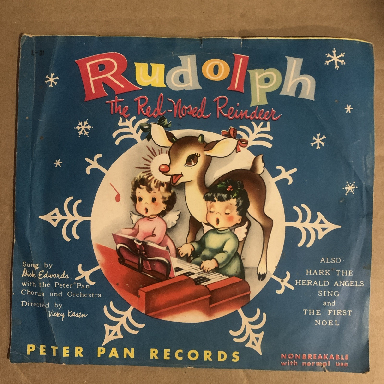 Dick Edwards, 45 rpm, VG, Rudolph The Red-Nosed Reindeer, L-31  (Reissue)