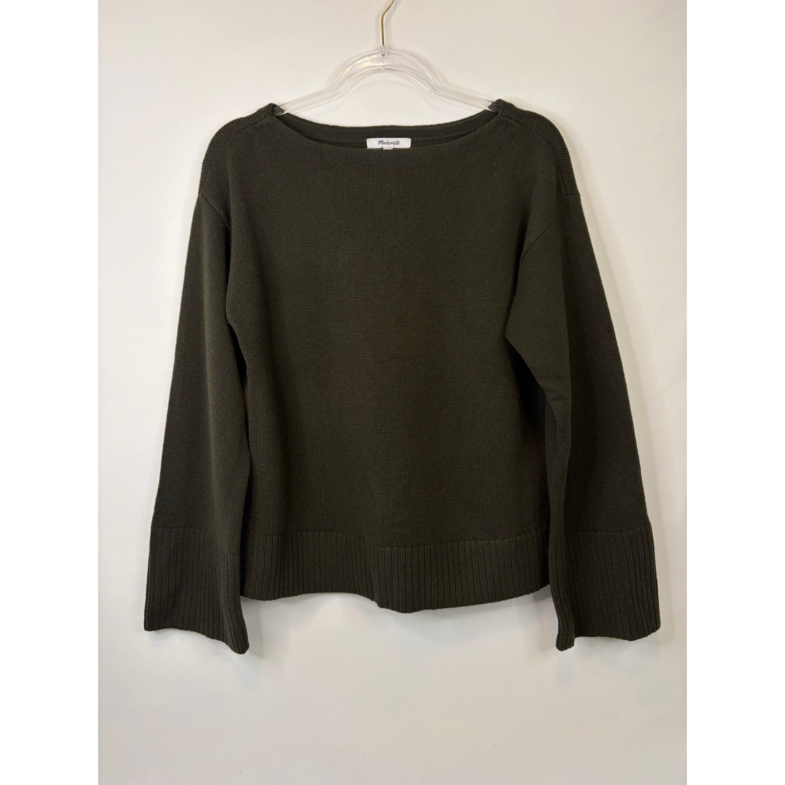 Madewell Wide-Cuff Boatneck Sweater in Merino Wool Midnight Olive Size Small NEW Madewell Wide-Cuff Boatneck Sweater in Merino Wool Midnight Olive Size Small NEW