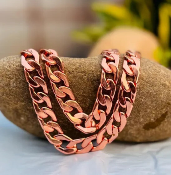 24 inch Pure Copper Solid CUBAN Chain Necklace, Healing Jewelry Spiritual