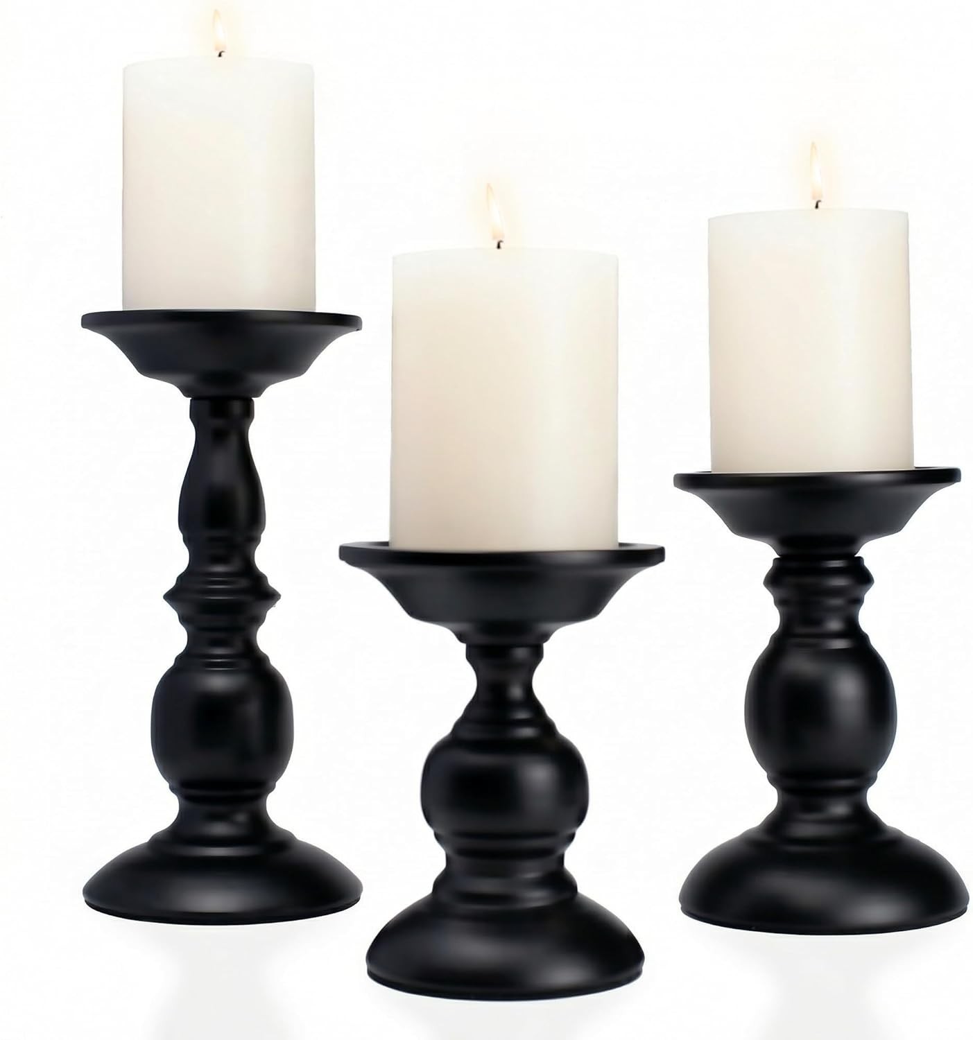 Black Pillar Candle Holders Set of 3 Vintage Table Centerpiece Decor