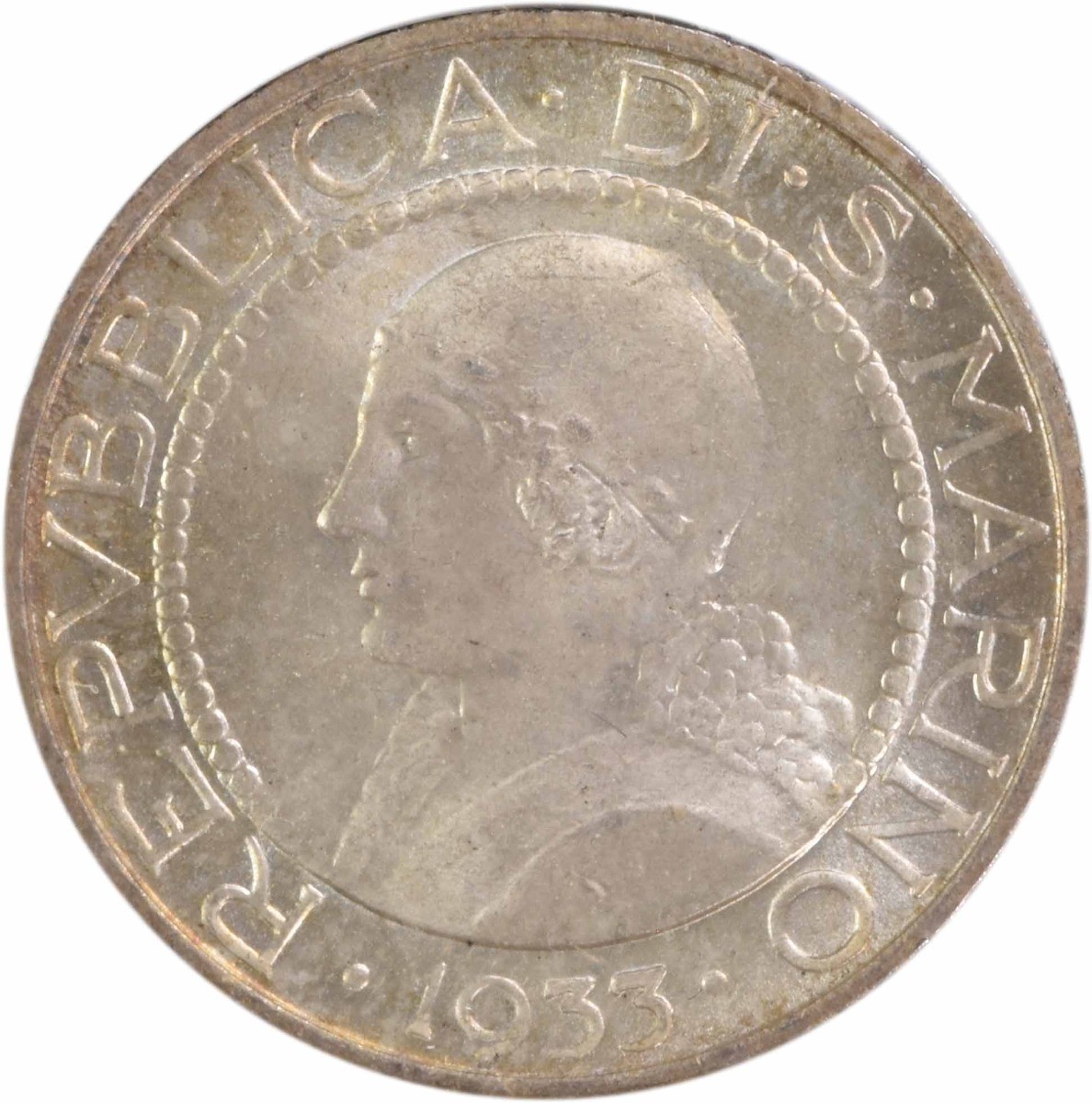 1933 R San Marino 5 Lire KM9 Choice BU Uncertified #849