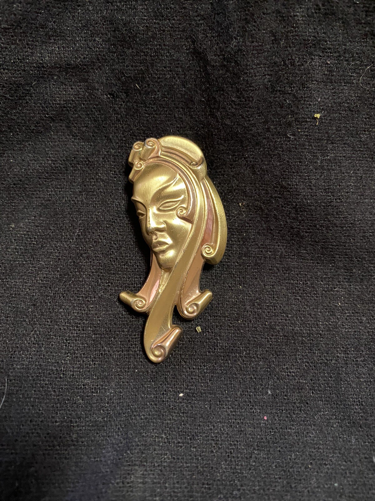 ANTIQUE GOLD  VERMEIL 925 STERLING SILVER FUR CLIP BROOCH 3D WOMAN’S FACE 2”