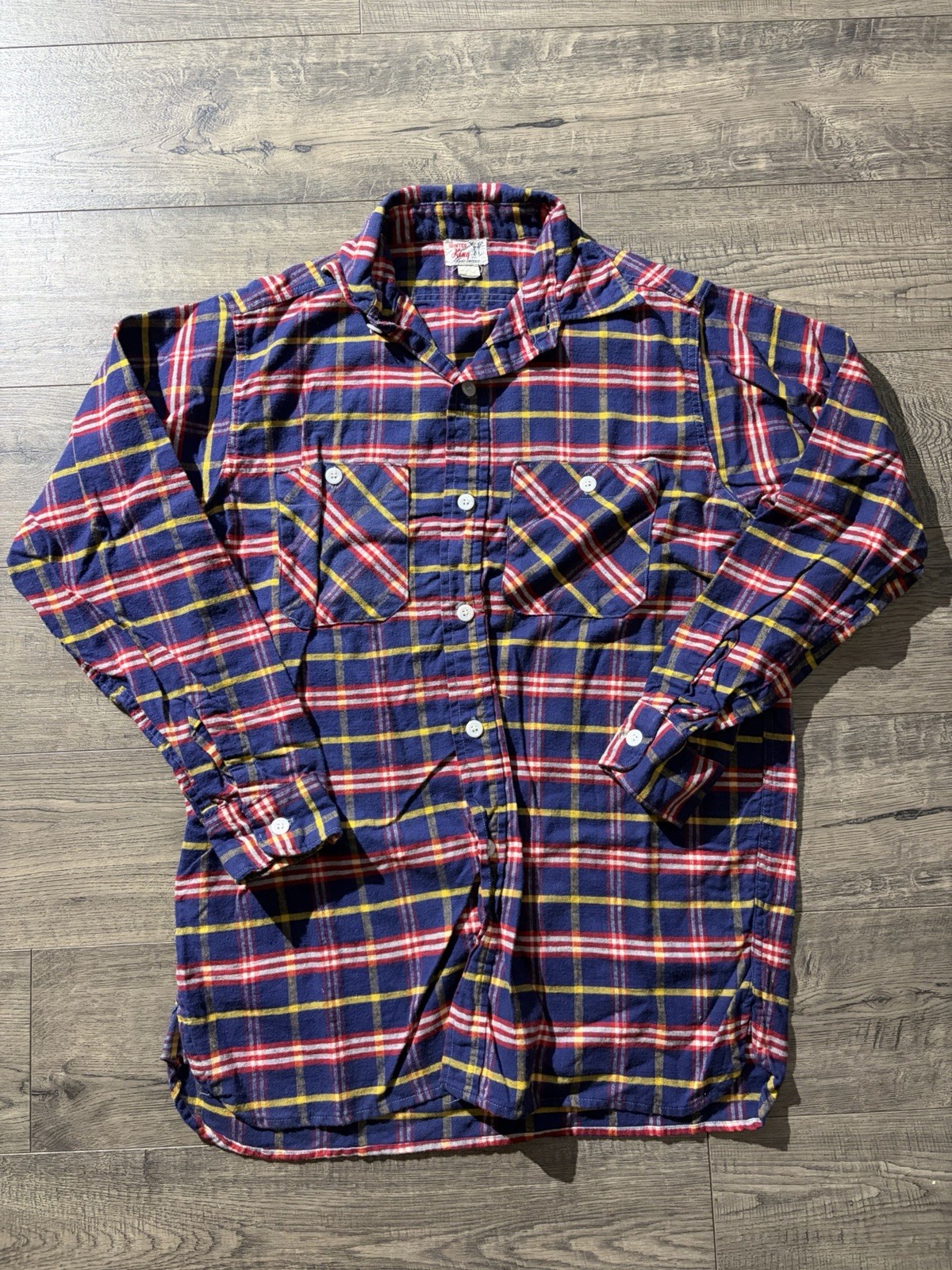 Winter King Sanforized Flannel Button Up Shirt True Vtg 40s 50s Sz Large 29x20