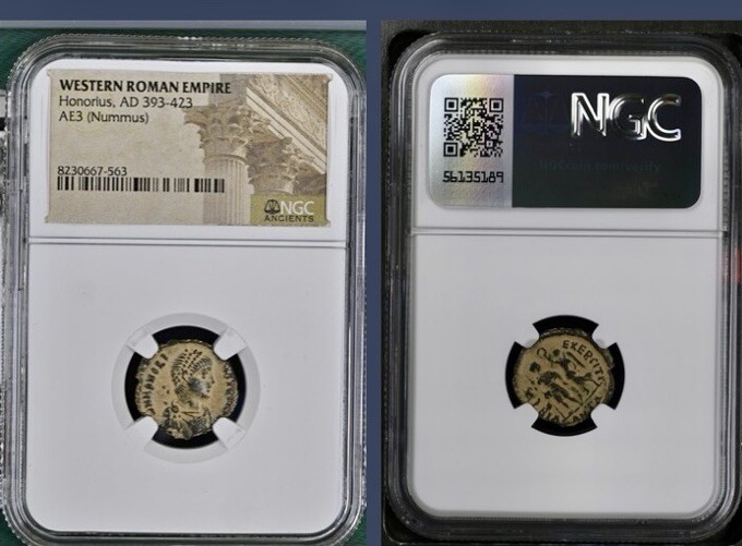 393-423AD Emperor Honorius NGC Certified Ancient Roman Coin Globe Genuine