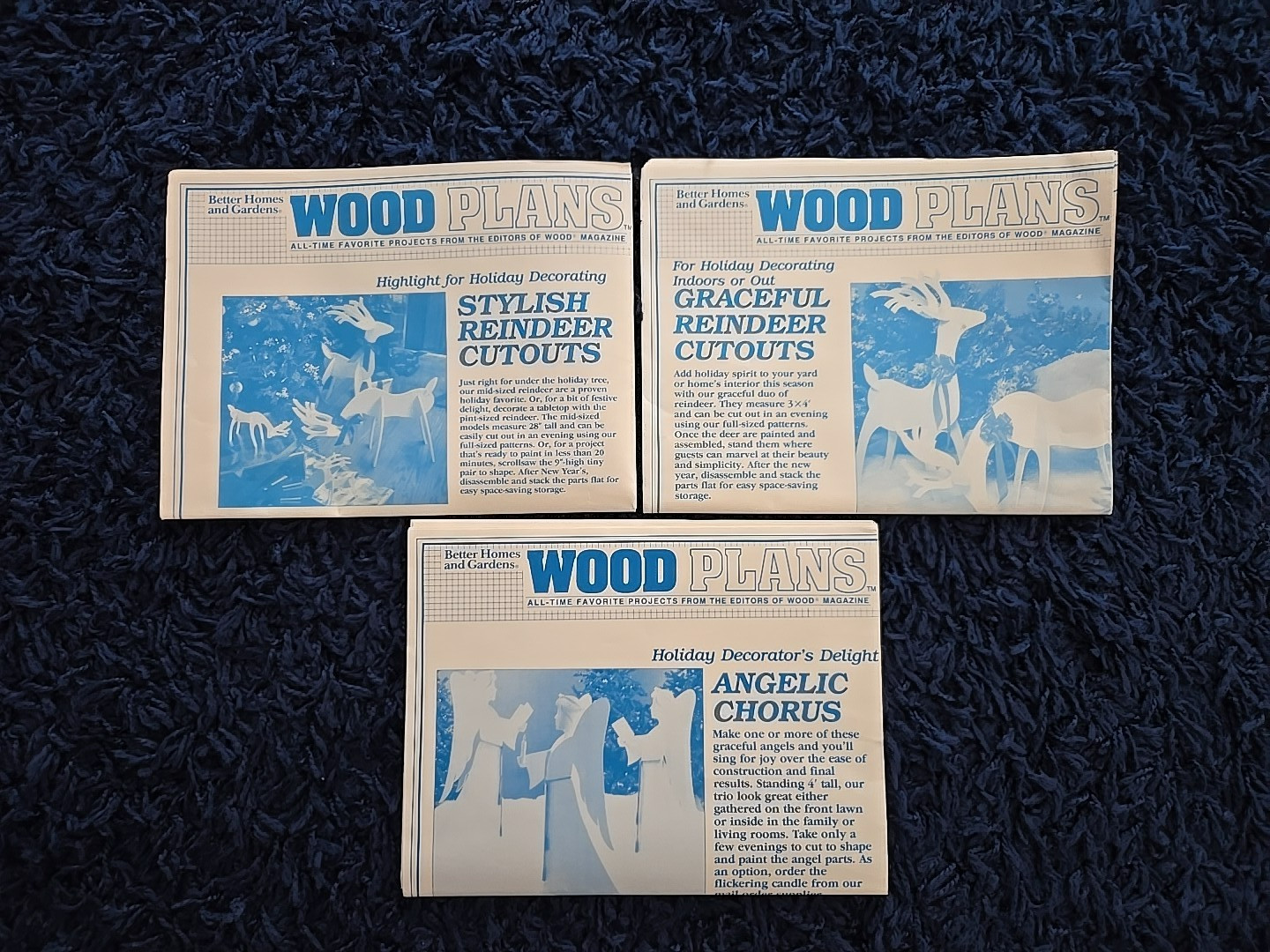 3 VINTAGE Better Homes & Gardens WOOD PLANS YARD ART Christmas Reindeer Angels