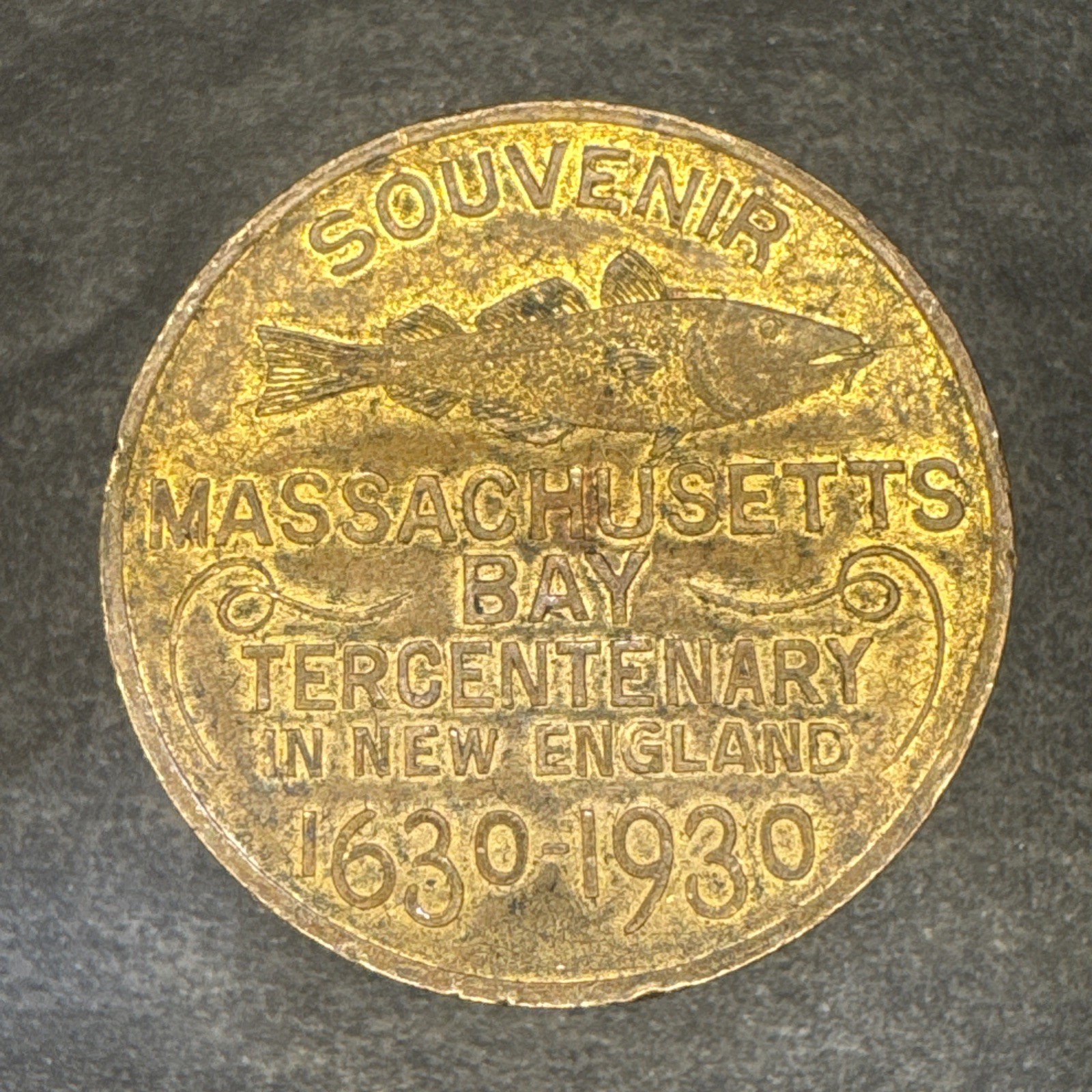 Antique 1630 1930 Massachusetts Bay Tercentenary Pilgrim And Cod Fish Token