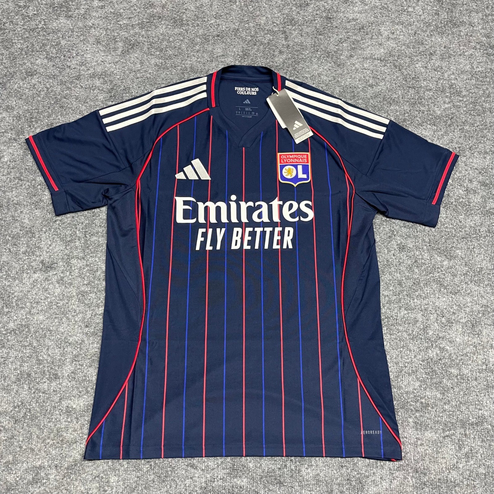 Olympique Lyonnais Jersey Mens Large Navy Blue Adidas Away Kit Futbol 24-25 NEW