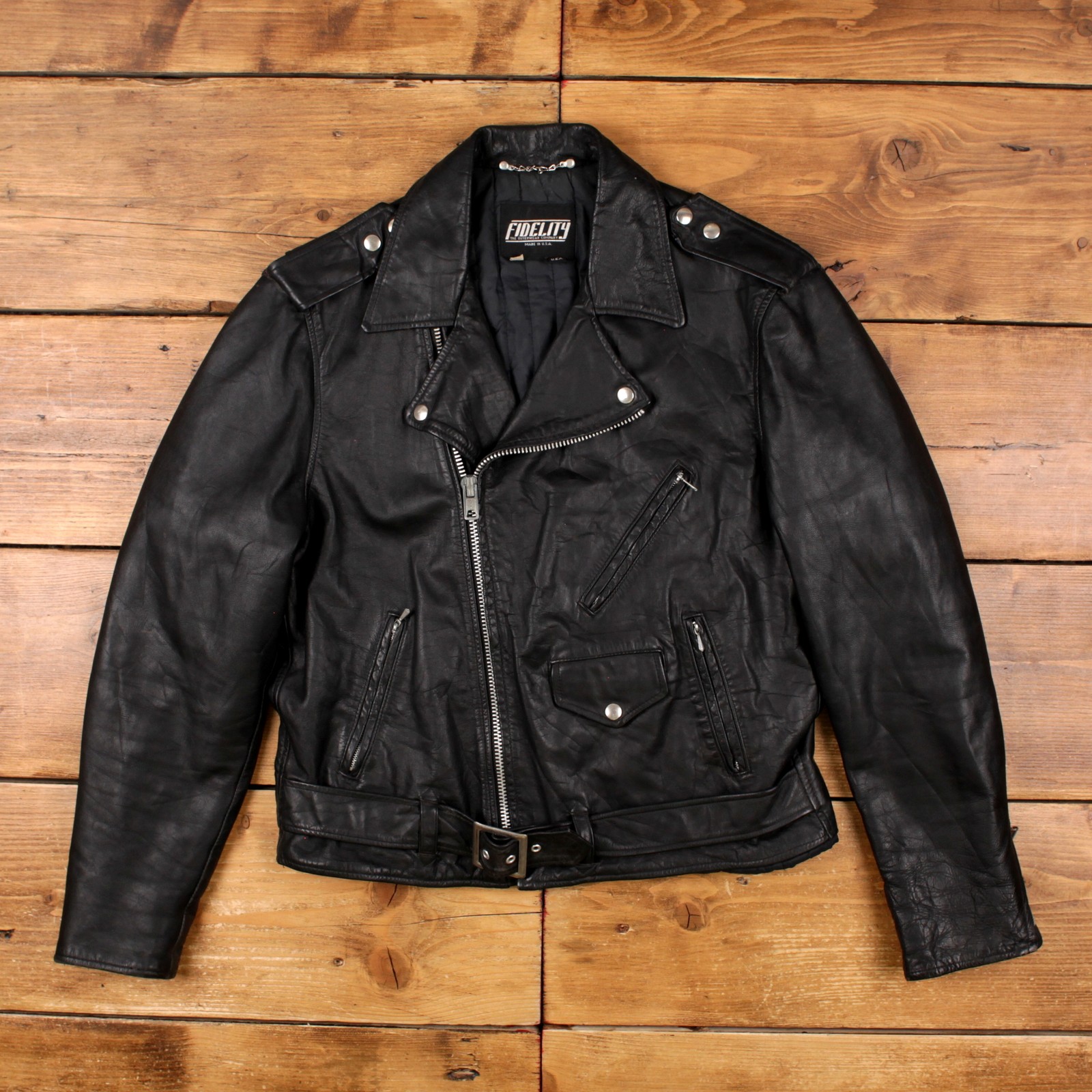 Vintage Fidelity Leather Biker Jacket L 44 Mens 90s USA Made Motorcycle Belted Vintage Fidelity Leather Biker Jacket L 44 Mens 90s USA Made Motorcycle Belted