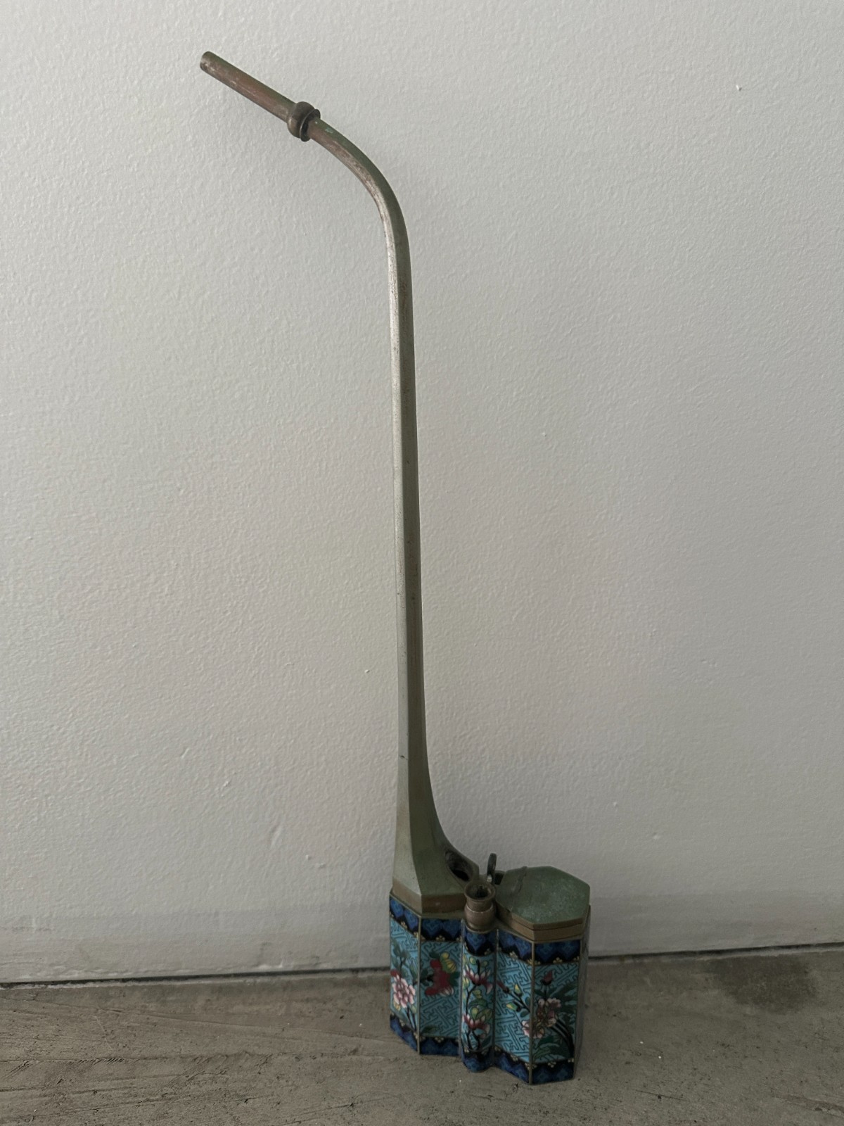 Antique Traditional Chinese Paktong and cloisonné Enamel Water Pipe Late Qing