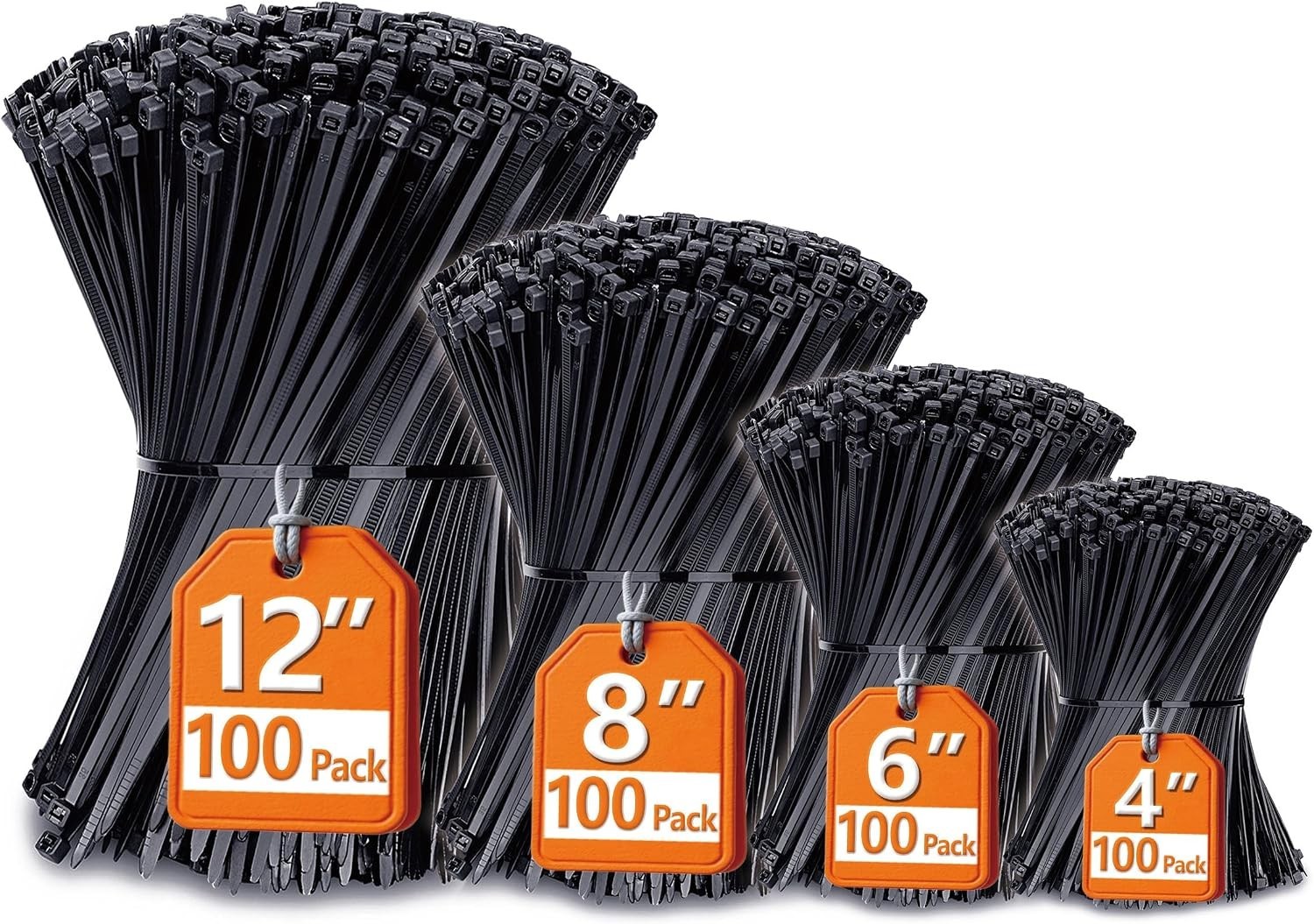 400 Pack Assorted Zip Ties 4/6/8/12 Inch UV Resistant Cable Wire Ties 400 Pack Assorted Zip Ties 4/6/8/12 Inch UV Resistant Cable Wire Ties