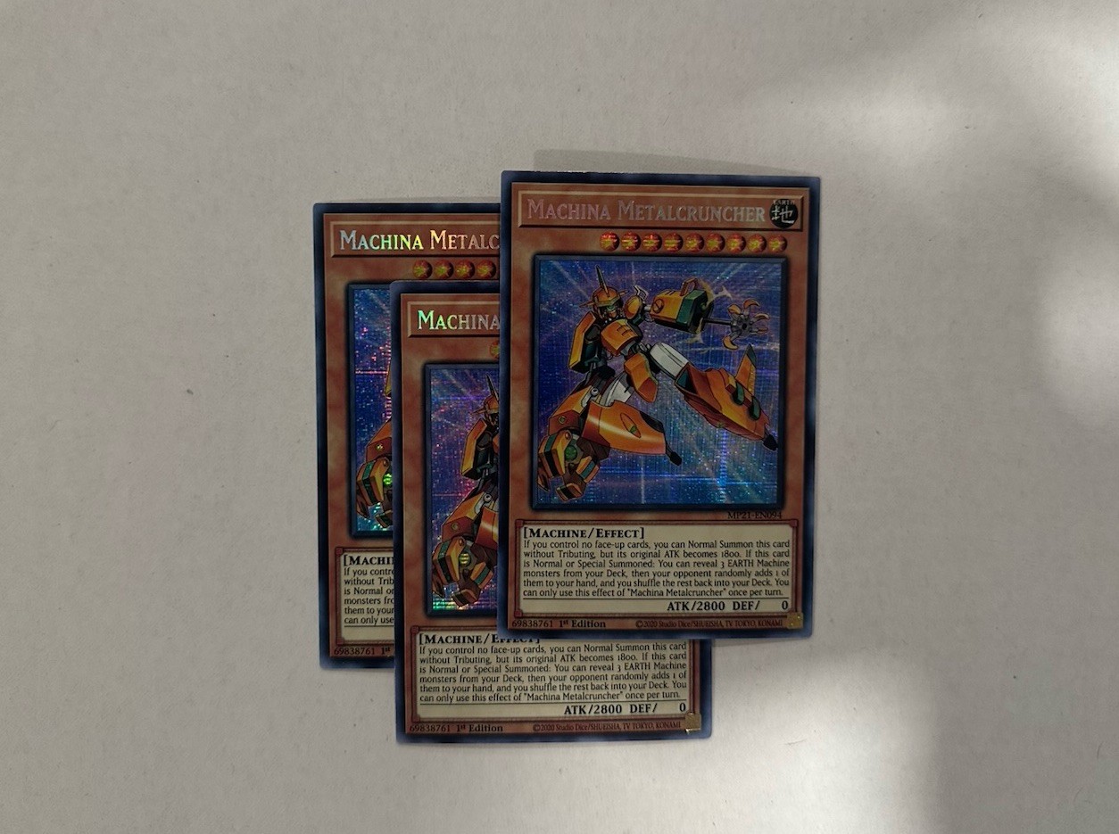 3x Yugioh Machina Metalcruncher MP21-EN094 PRISMATIC SECRET RARE NM PLAYSET