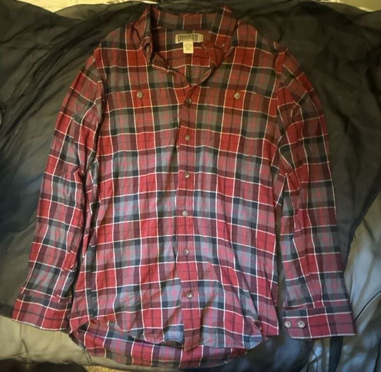 Duluth Trading Co Flannel Shirt Size M/Tall Red Gray Black Plaid Duluth Trading Co Flannel Shirt Size M/Tall Red Gray Black Plaid