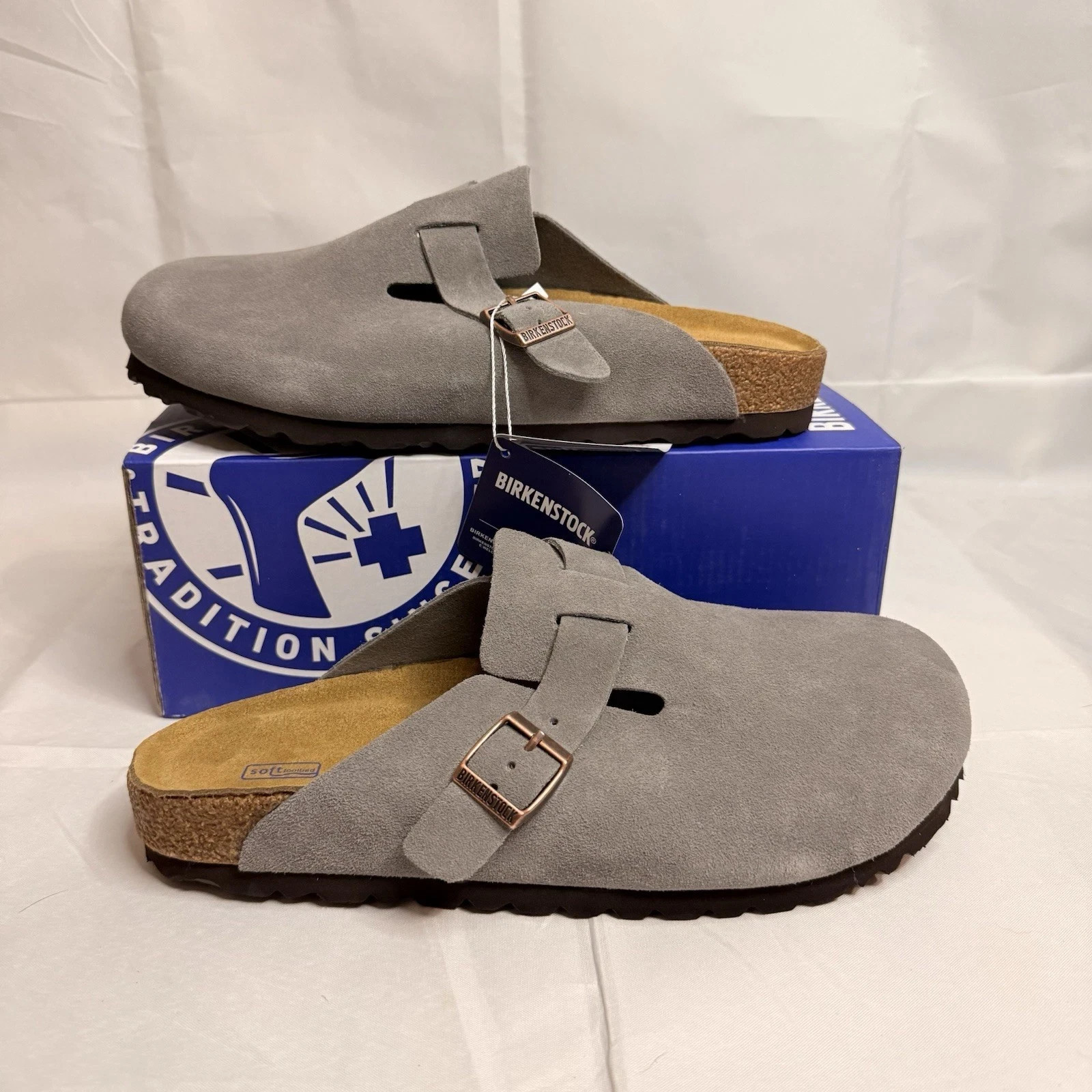 Birkenstock Boston Clog Grey Suede Soft Footbed