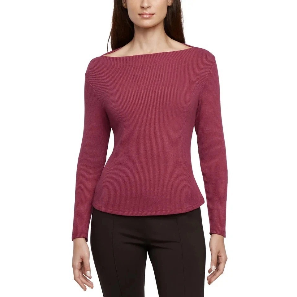 NWOT Banana Republic Women\'s S Ribbed Long-Sleeve Top Pink Rayon G1748