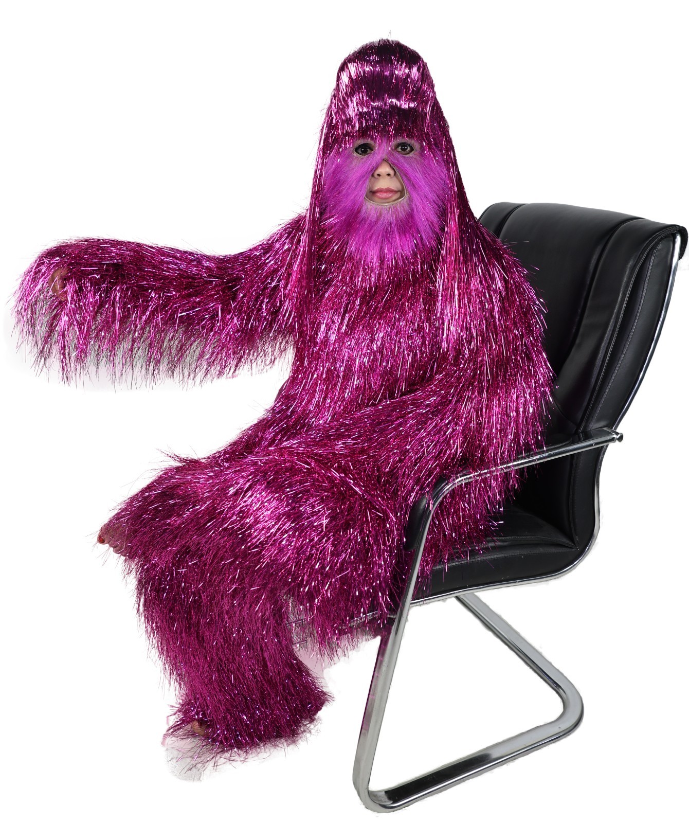 Unisex Teen Extreme Tinsel Hairy Person Costume Bundle & Mask Set - Full-Body