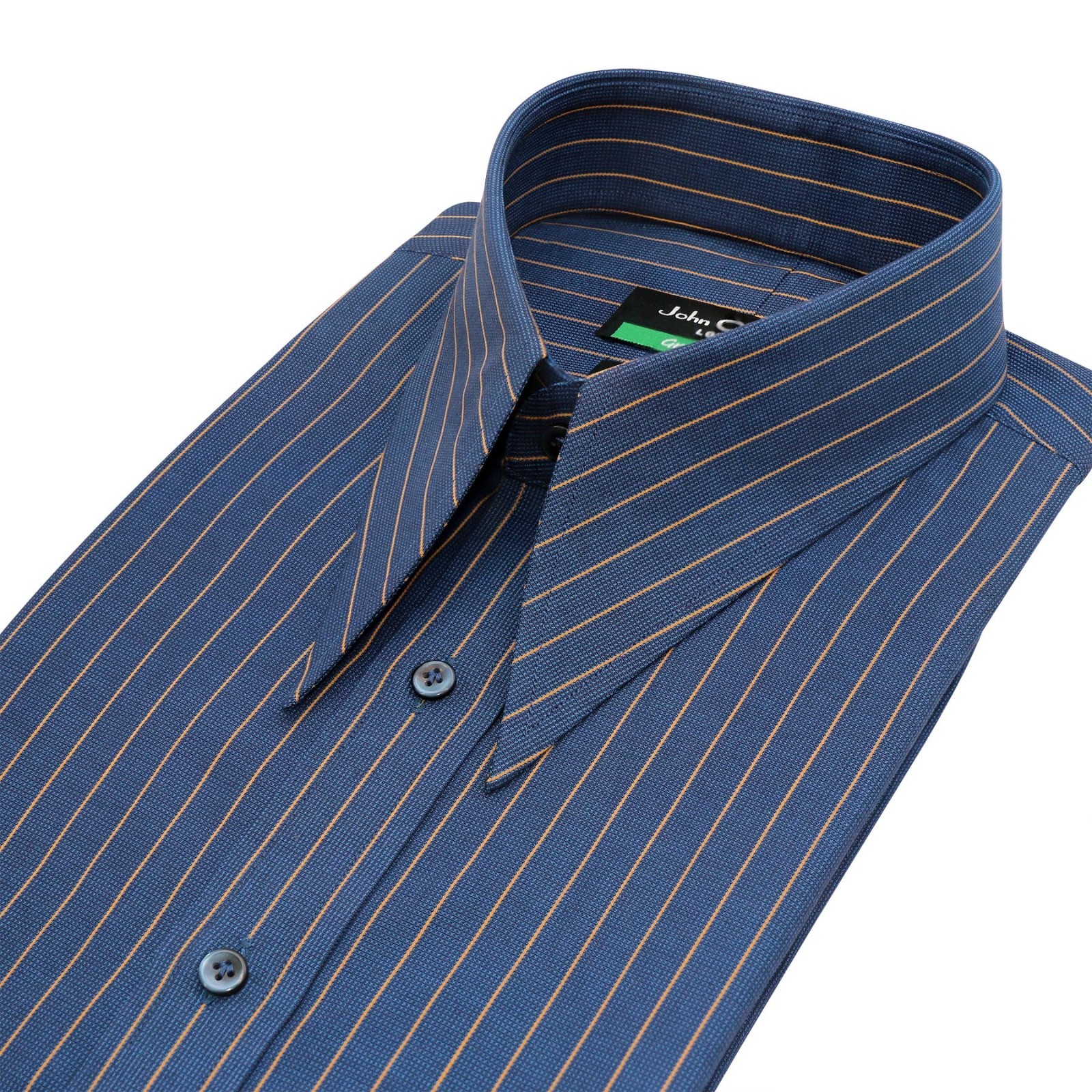 Men's Vintage Long Pointed Spear Dagger Collar Classic Blue Chalk Stripe Shirt