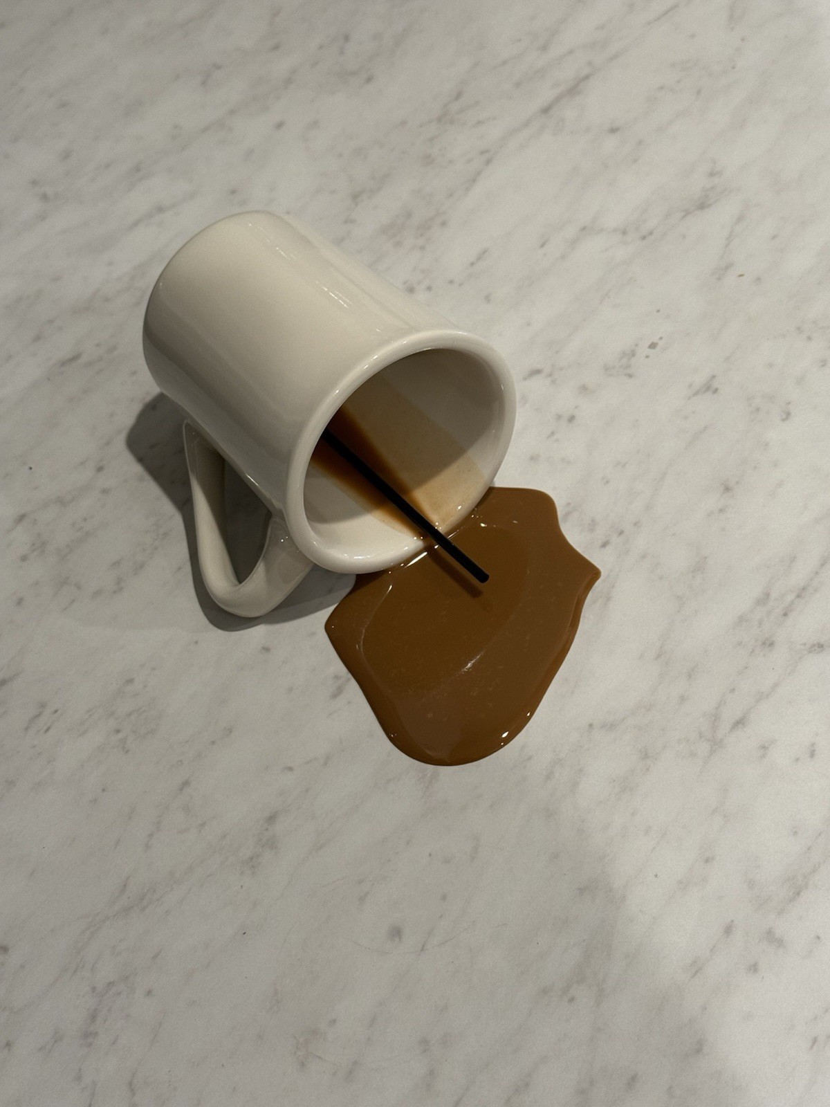 Fake Faux Coffee Spill Ceramic Mug for Gag, Display Fake Faux Coffee Spill Ceramic Mug for Gag, Display