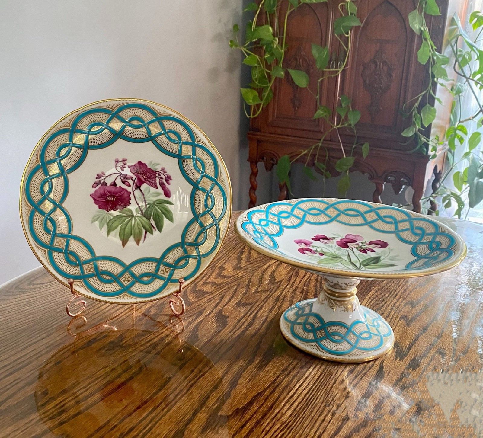 Antique Minton Comport And Plate Porcelain