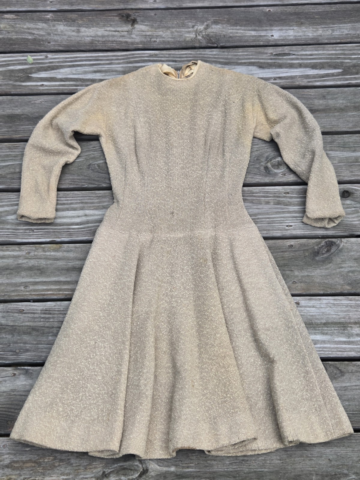 VTG 1950s Anne Fogarty Margot Wool Dress 26 Waist Fit Flare Full Skirt