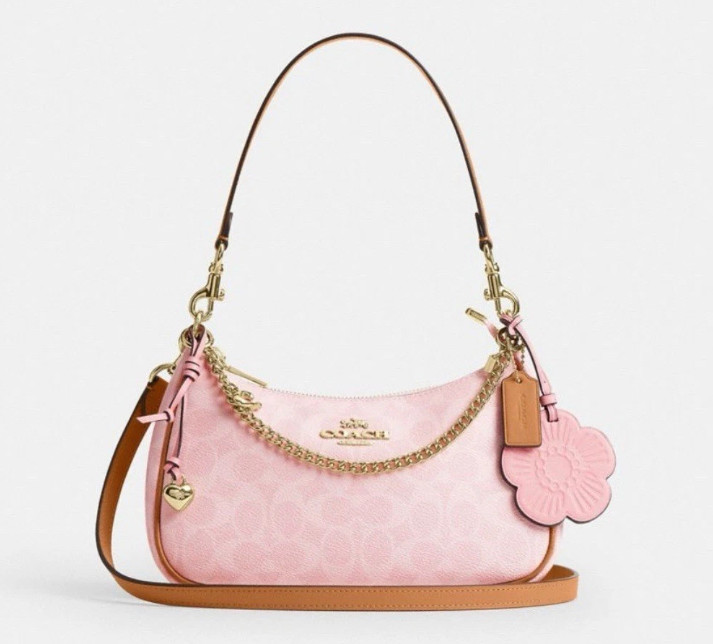 NWT Coach Teri Shoulder Bag Powder Pink Gold Signature Charms CEA20