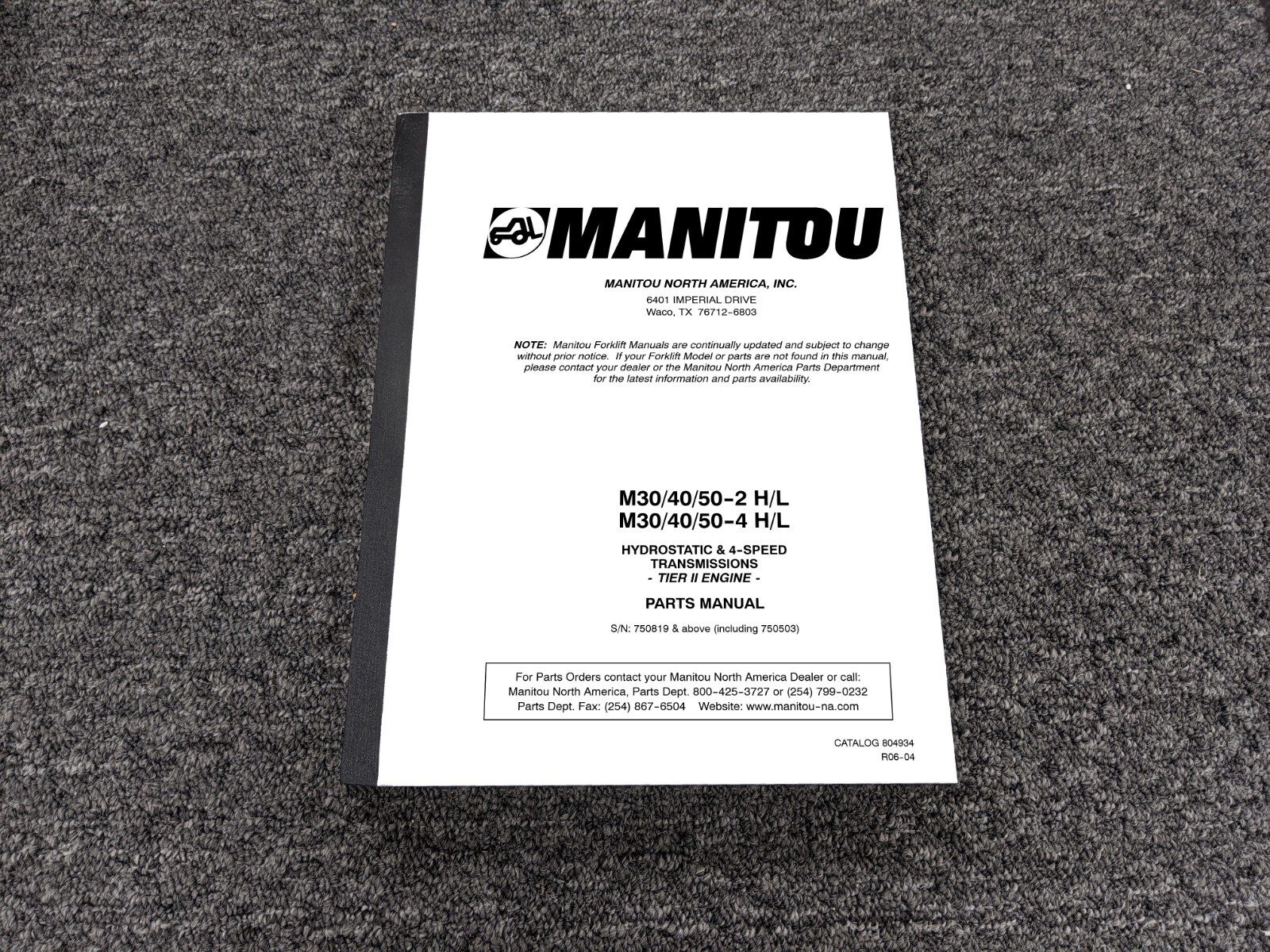 Manitou M30-4 M40-4 M50-4 H/L Rough Terrain Forklift Parts Catalog 804934