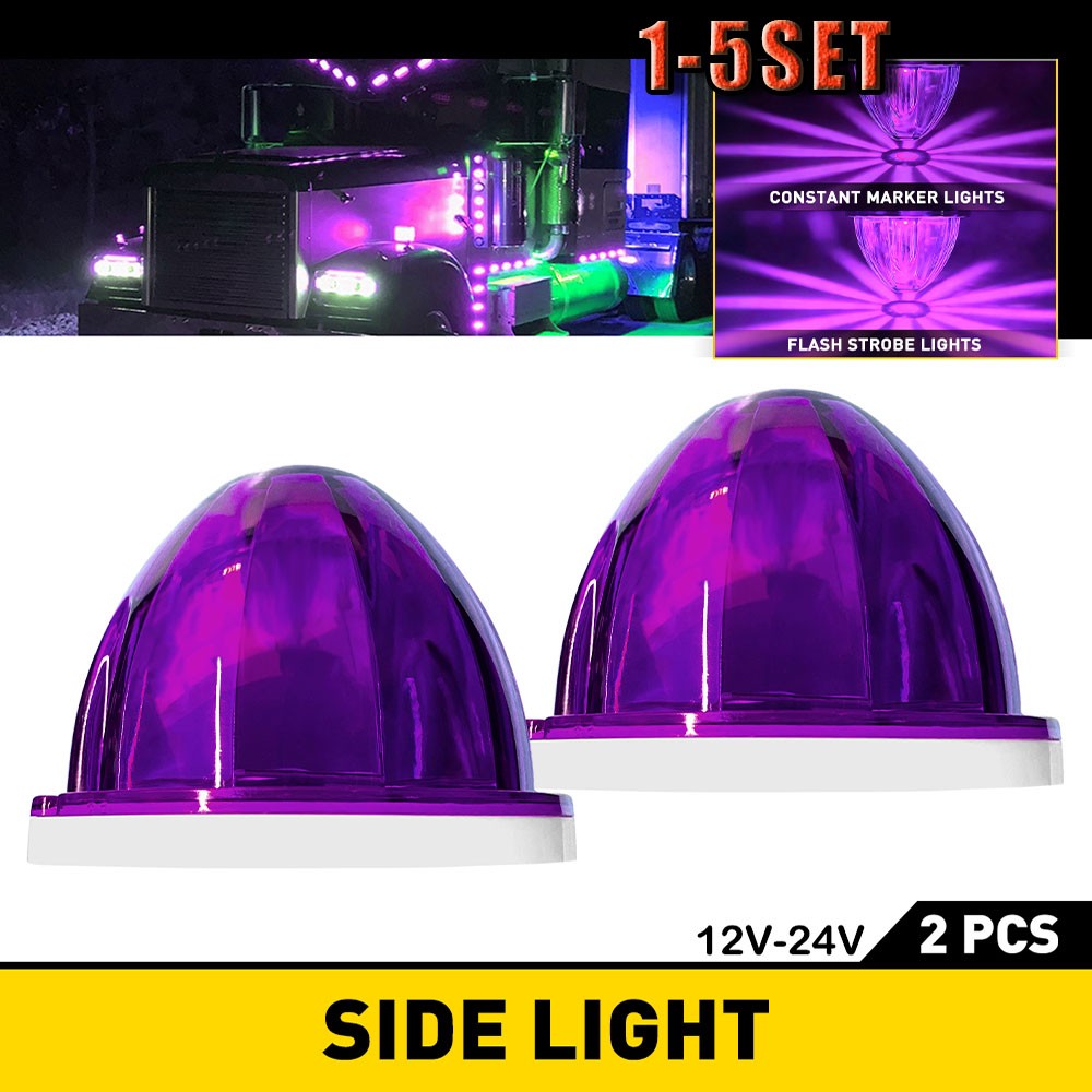 LED Watermelon Light Purple Flash For Truck Trailer Round Side Marker Lamp 2-10X LED Watermelon Light Purple Flash For Truck Trailer Round Side Marker Lamp 2-10X