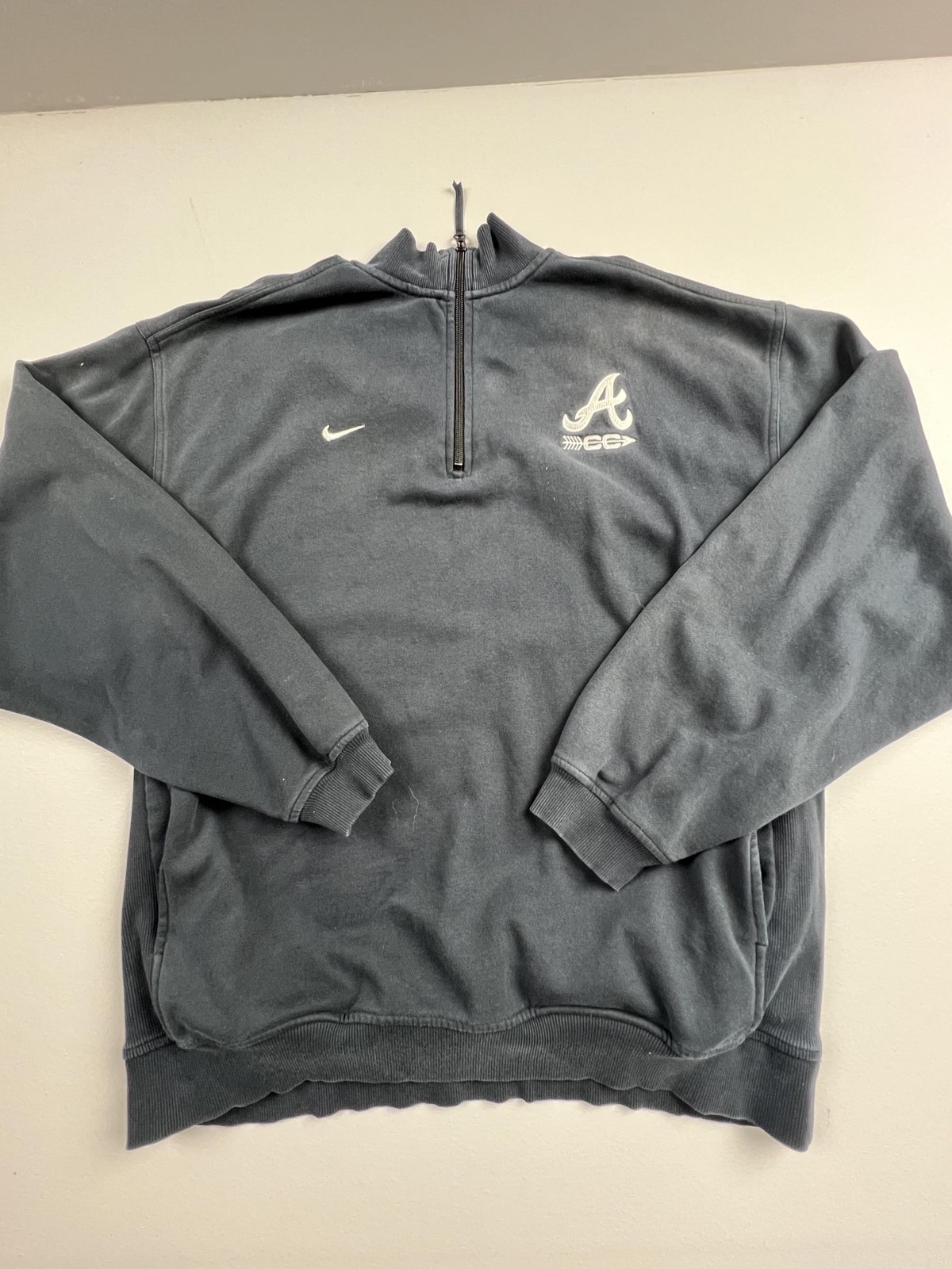 Nike Sweatshirt Mens Large Gray 1/4 Zip Fleece Atlanta Braves Pullover