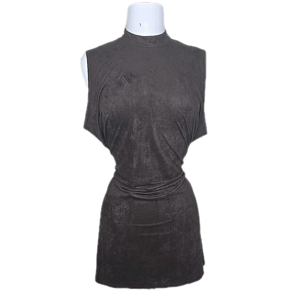 NWT Chicos Travelers Women 2 Faux Suede Tunic Tank Brown Light Chocolate Chip