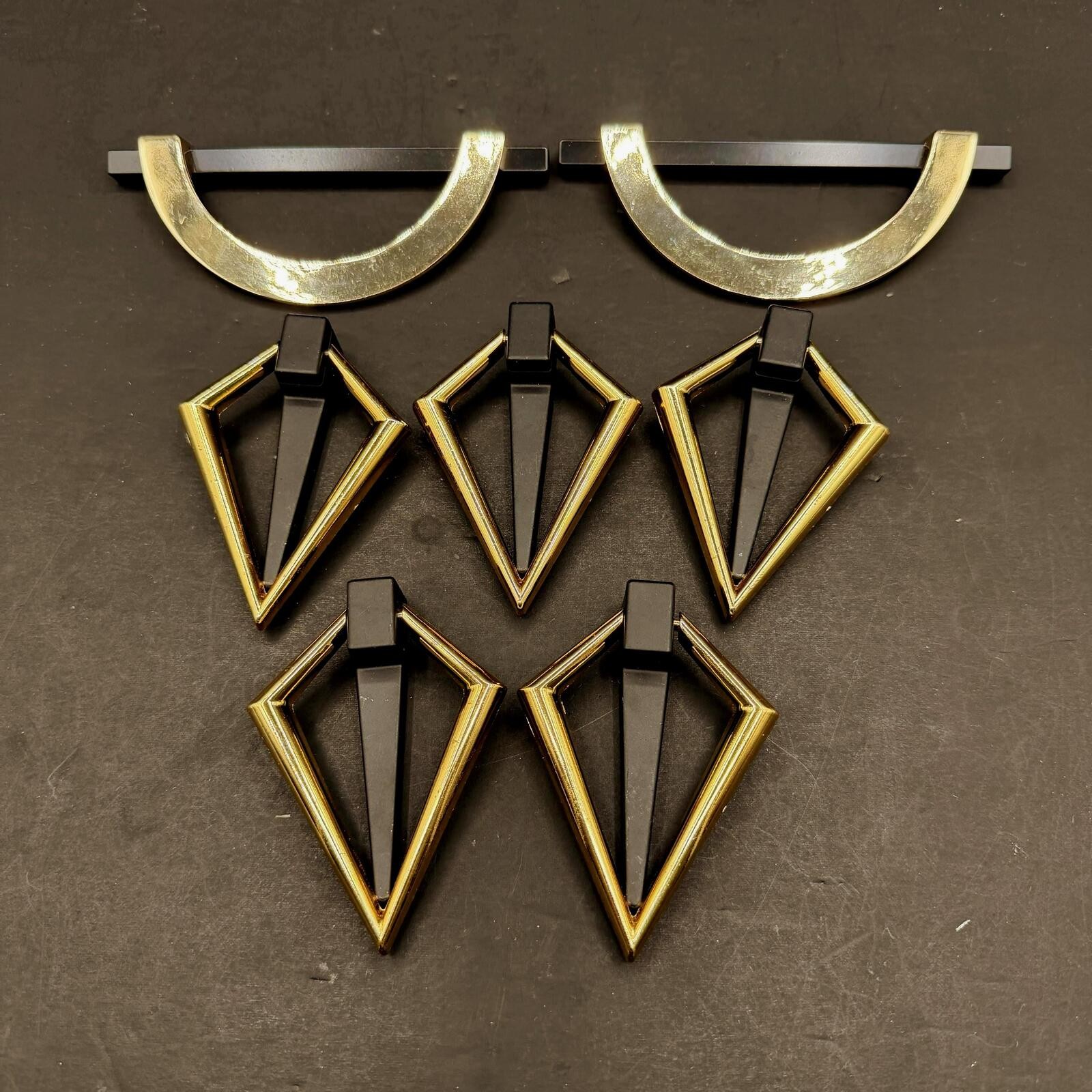 Vintage 1950s Art Deco Cabinet Pulls Brass Black Drawer Handles Set