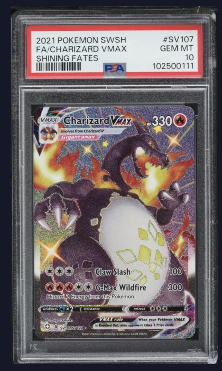 2021 POKEMON SWORD & SHIELD SHINING FATES #SV107 FULL ART/CHARIZARD VMAX PSA 10